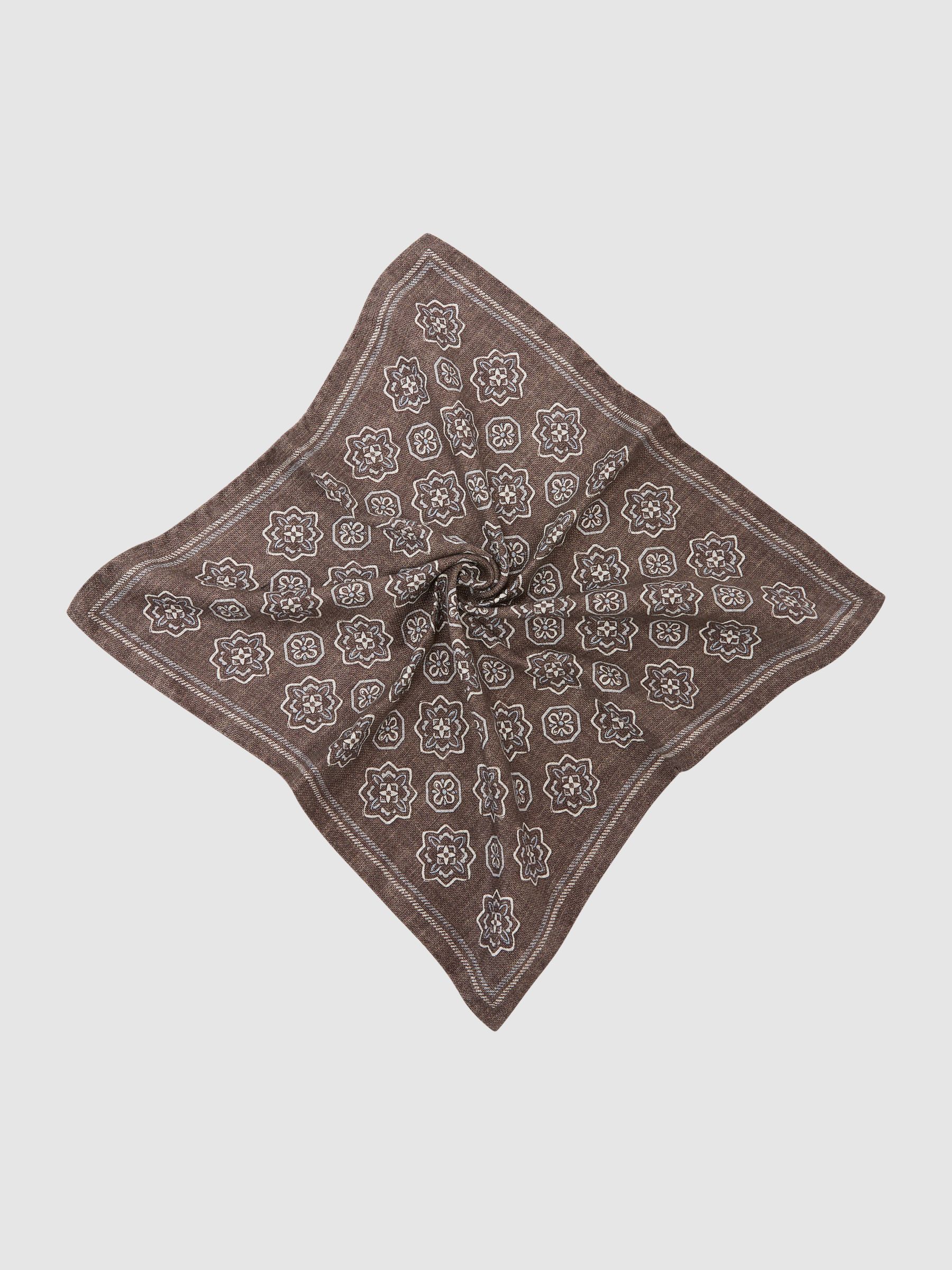 Silk Floral-Medallion Pocket Square in Chocolate Brown - Image 2 of 4