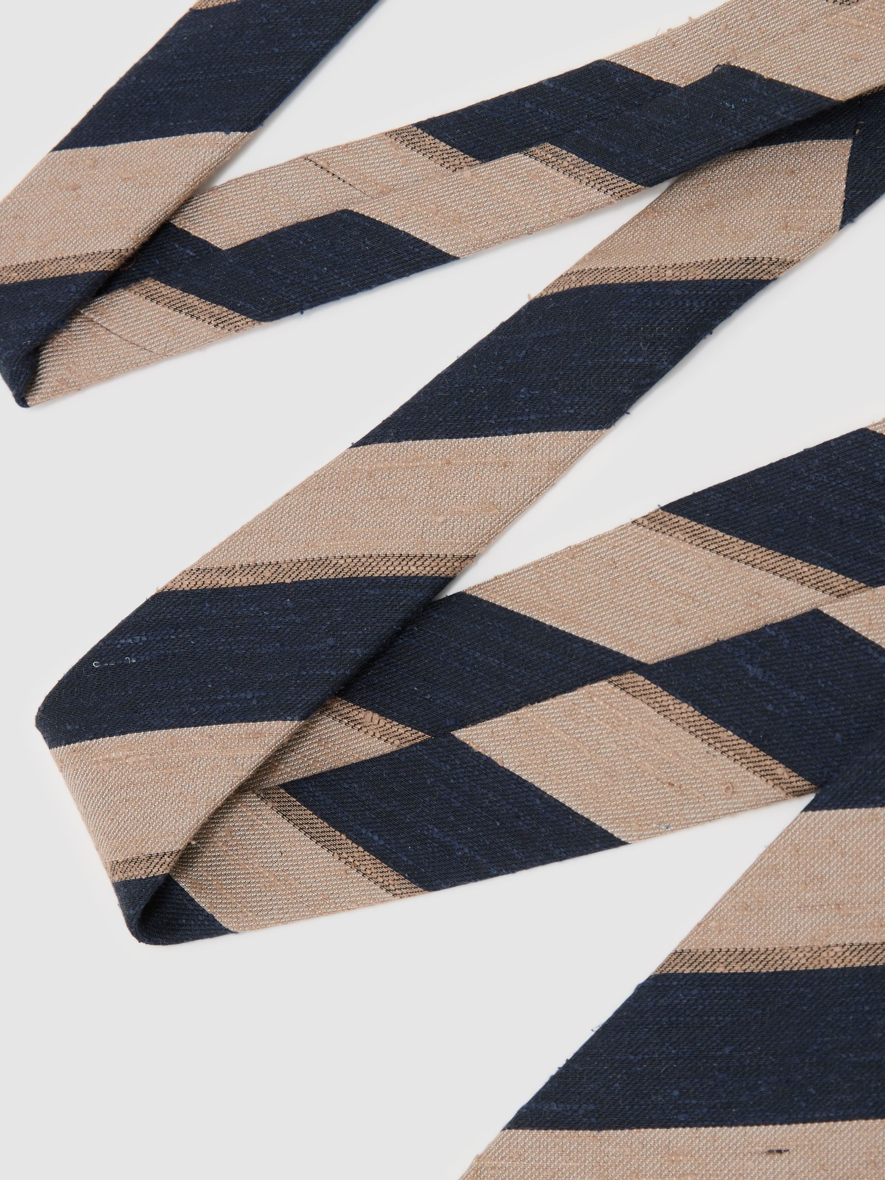 Silk-Blend Block-Stripe Tie in Navy/Taupe Brown - Image 3 of 5