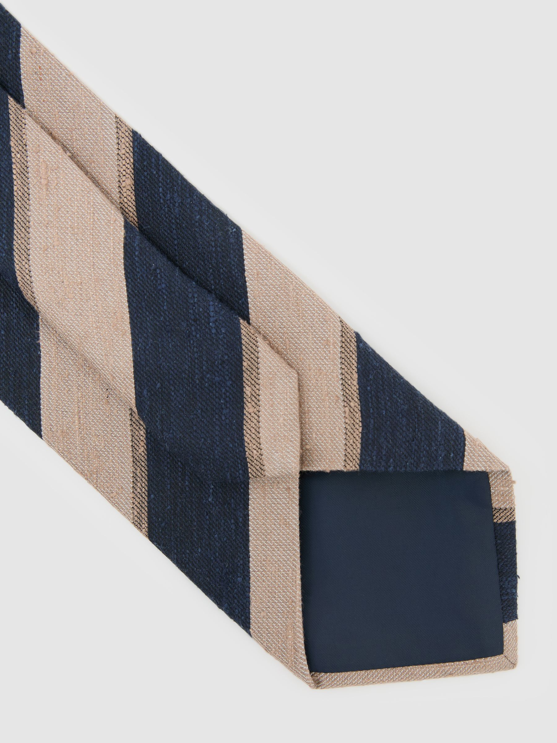 Silk-Blend Block-Stripe Tie in Navy/Taupe Brown - Image 4 of 5