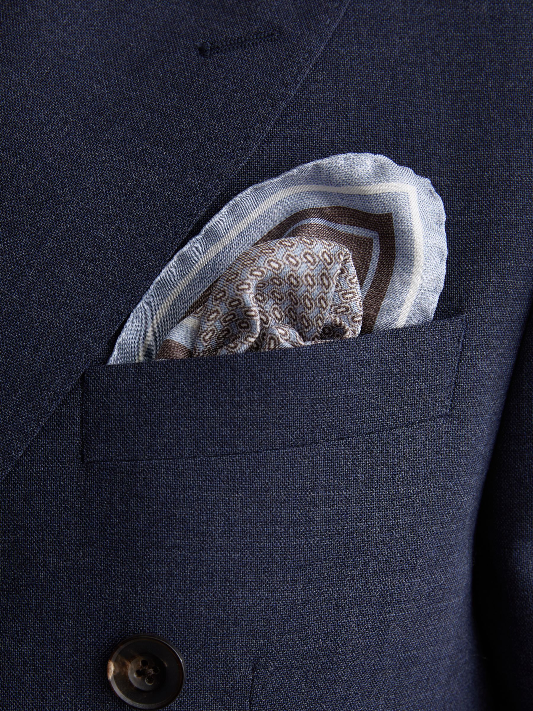 Silk Micro-Print Pocket Square in Soft Blue - Image 2 of 6