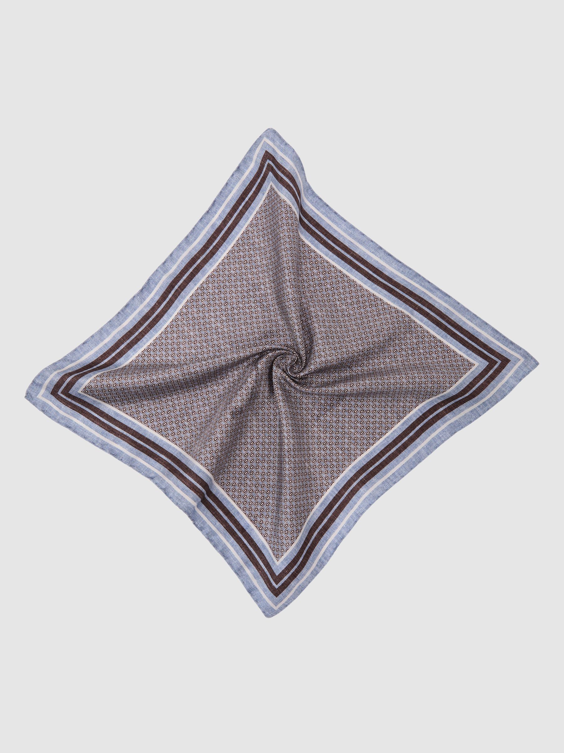 Silk Micro-Print Pocket Square in Soft Blue - Image 3 of 6