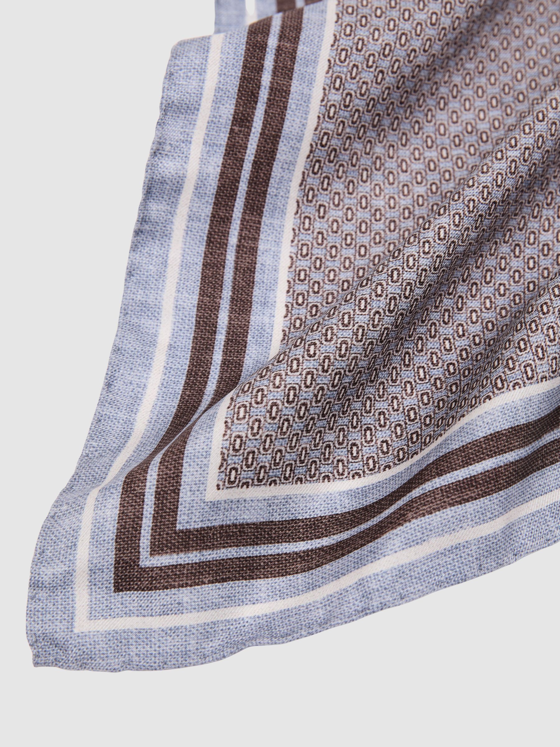 Silk Micro-Print Pocket Square in Soft Blue - Image 4 of 6