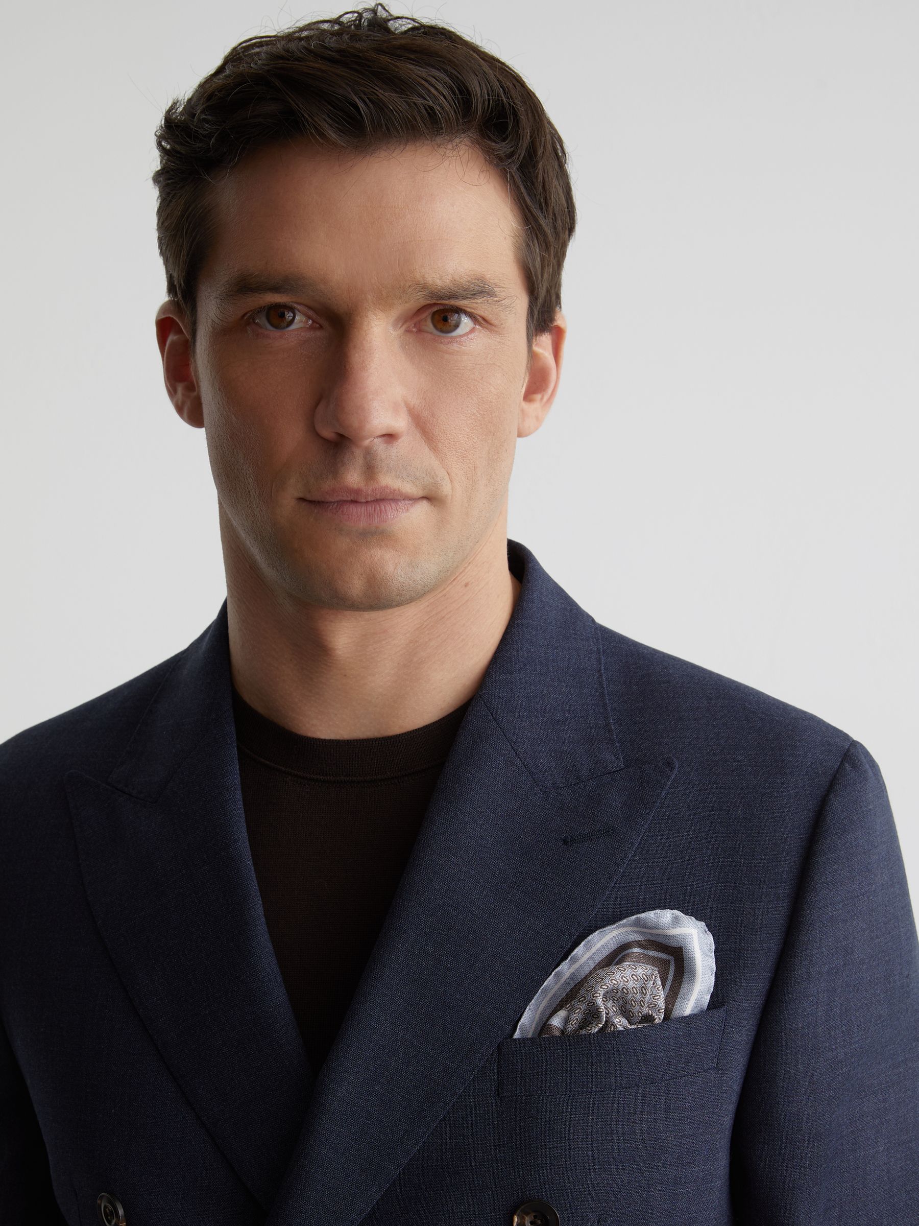 Silk Micro-Print Pocket Square in Soft Blue - Image 6 of 6