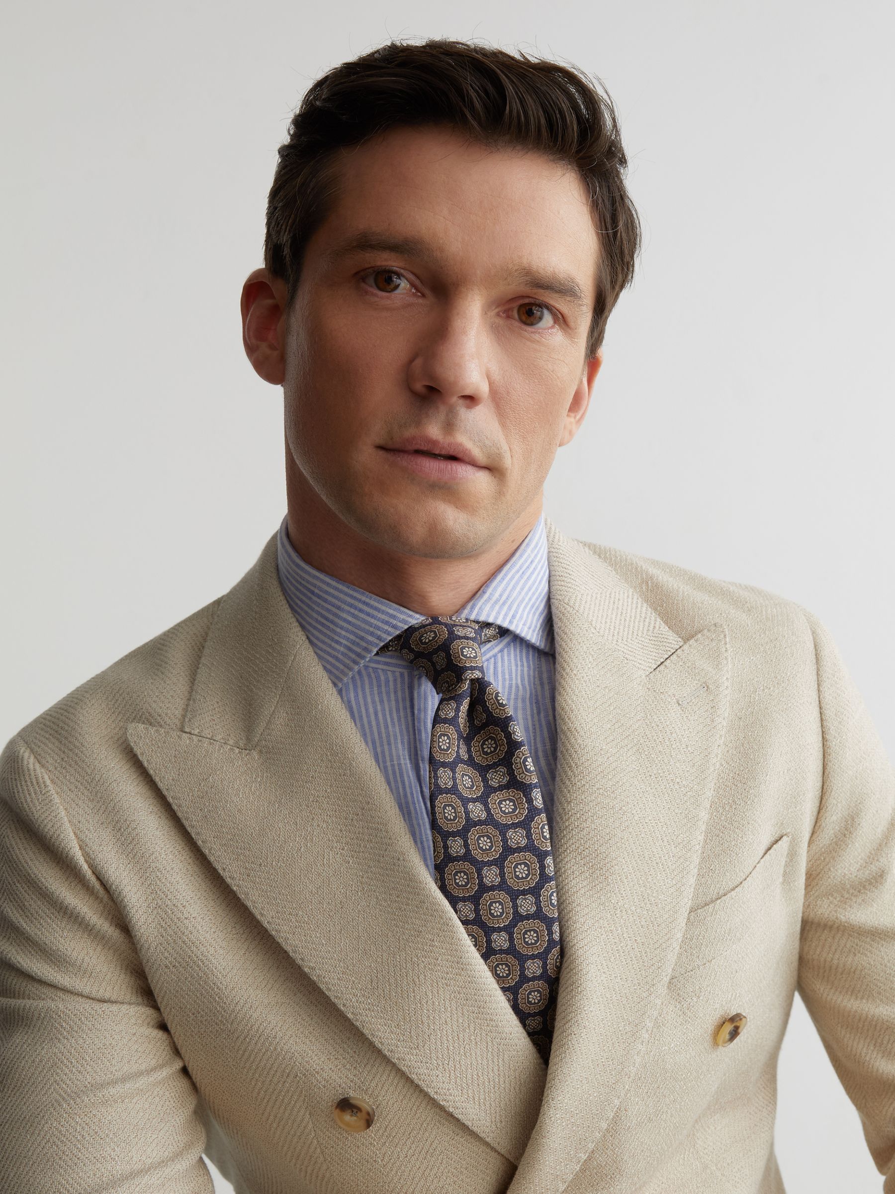 Silk Floral-Medallion Print Tie in Navy - Image 1 of 6