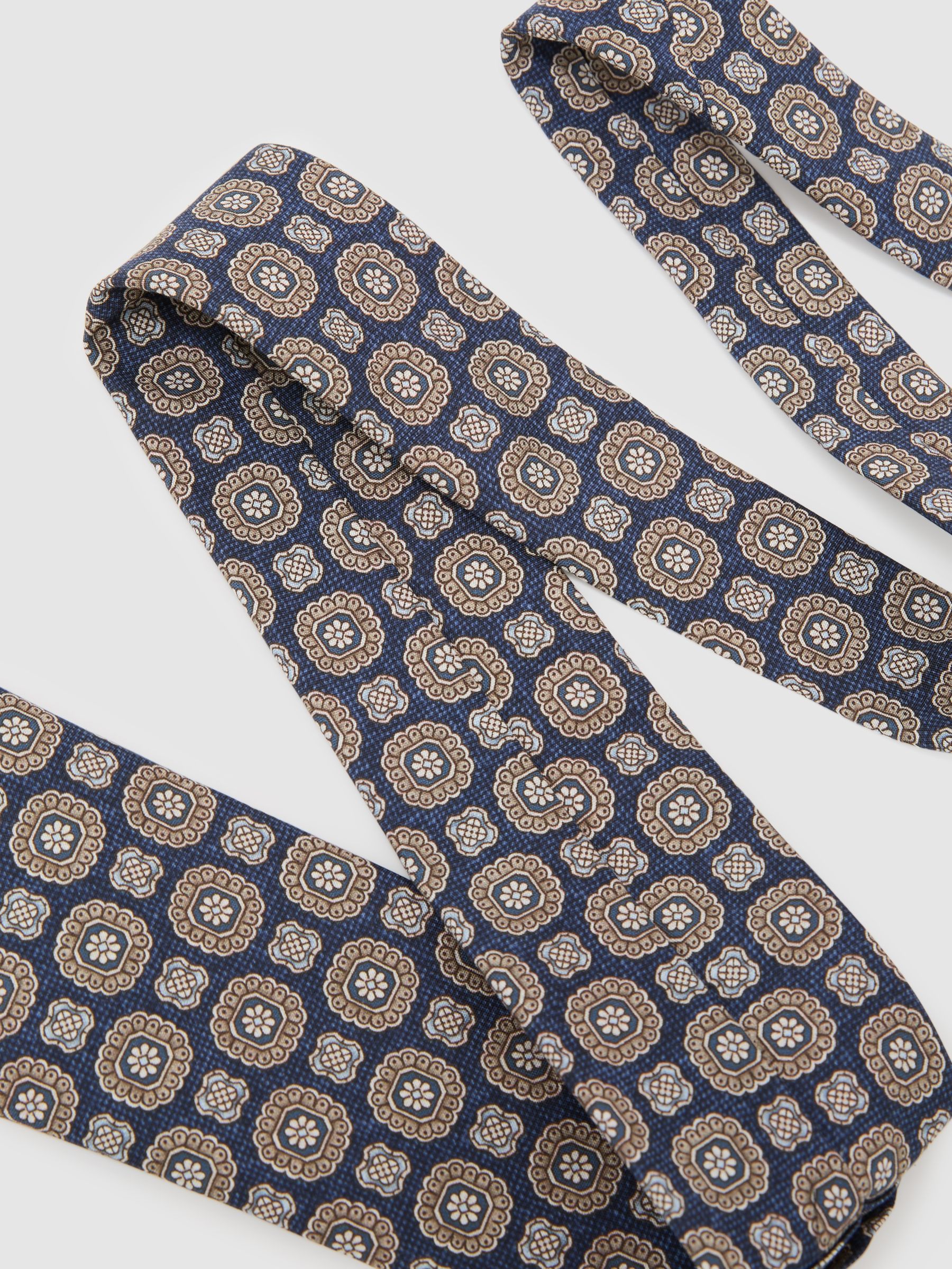 Silk Floral-Medallion Print Tie in Navy - image 2