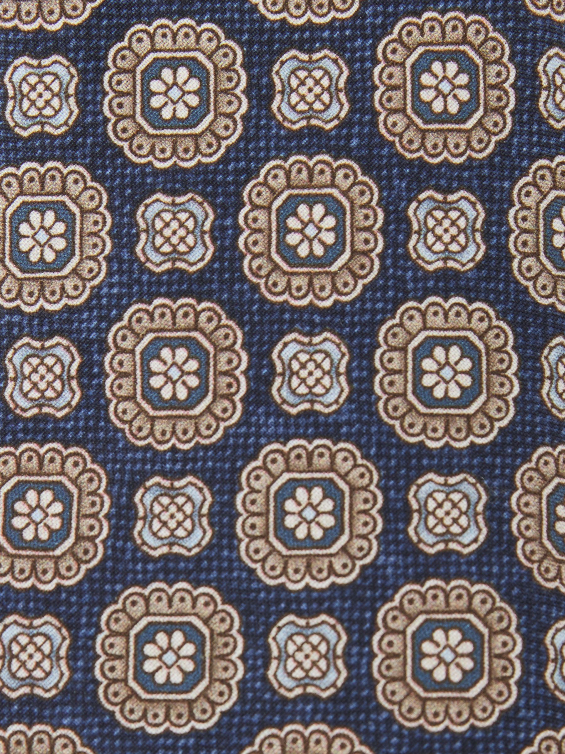 Silk Floral-Medallion Print Tie in Navy - image 3