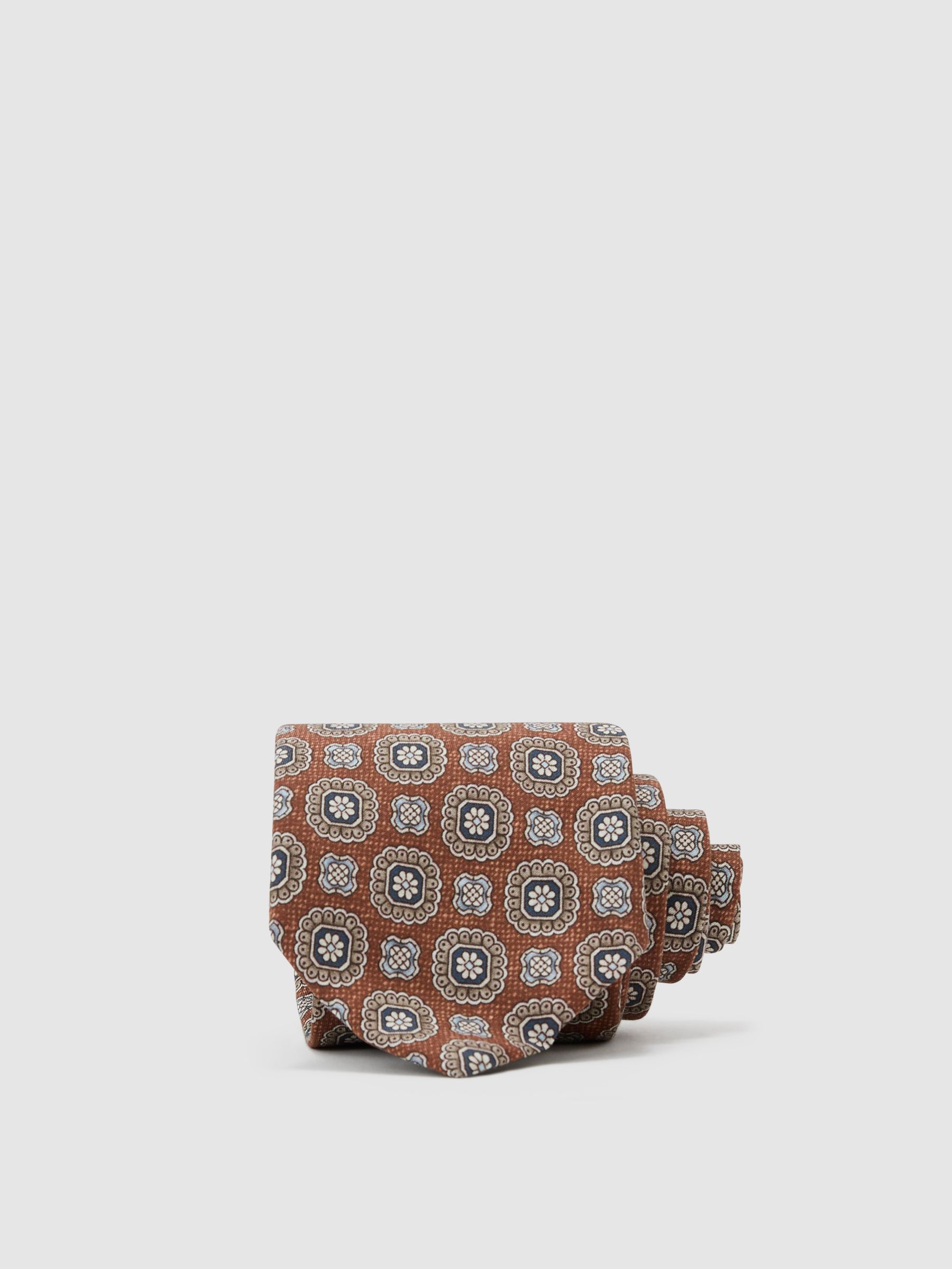 Silk Floral-Medallion Print Tie in Burnt Orange - Image 1 of 5