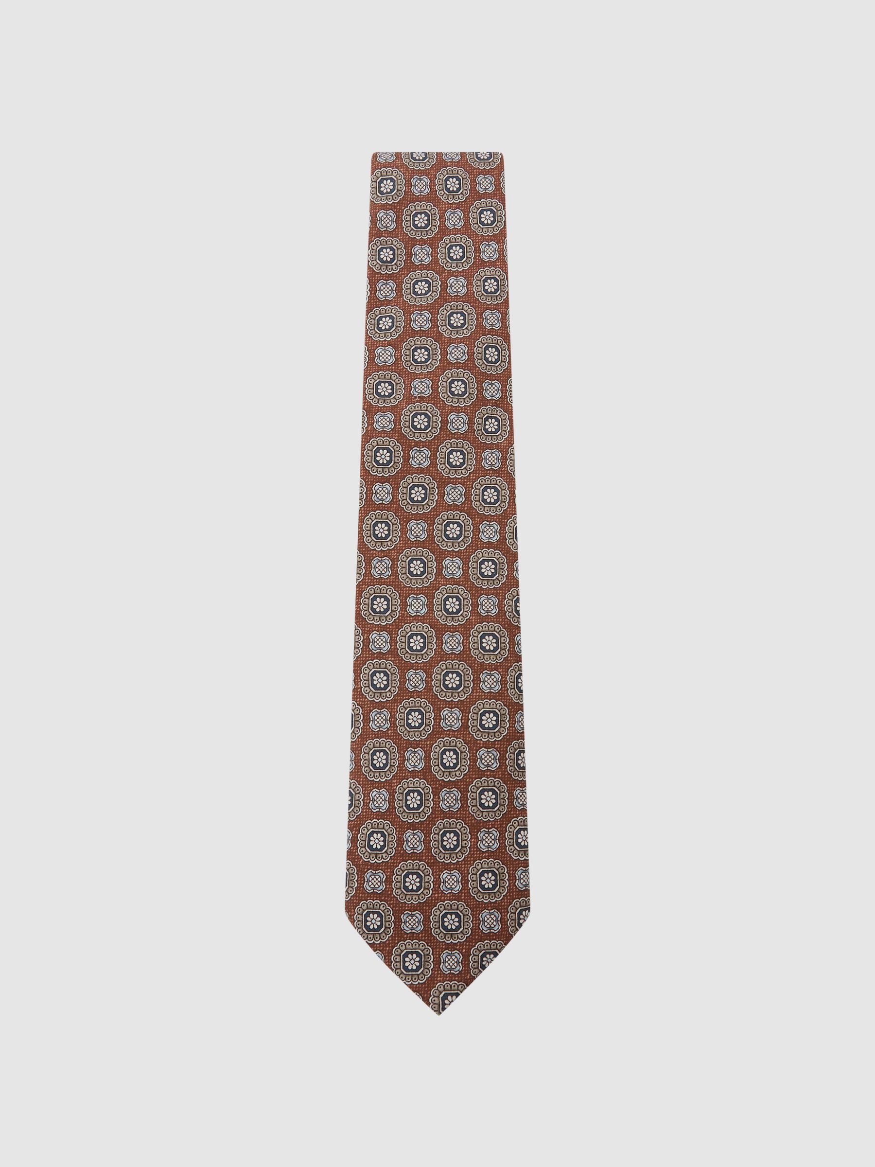 Silk Floral-Medallion Print Tie in Burnt Orange - Image 2 of 5