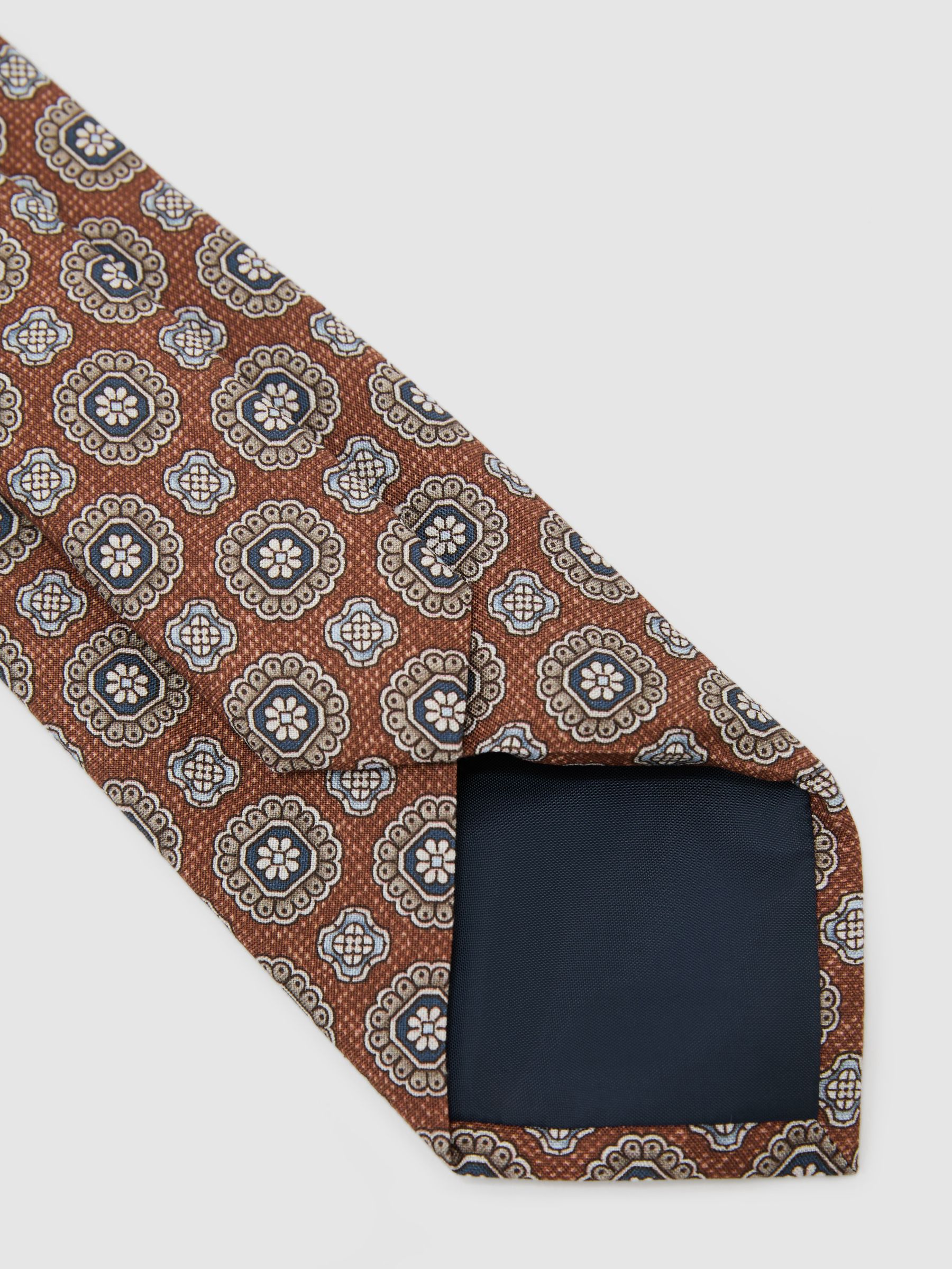 Silk Floral-Medallion Print Tie in Burnt Orange - image 2