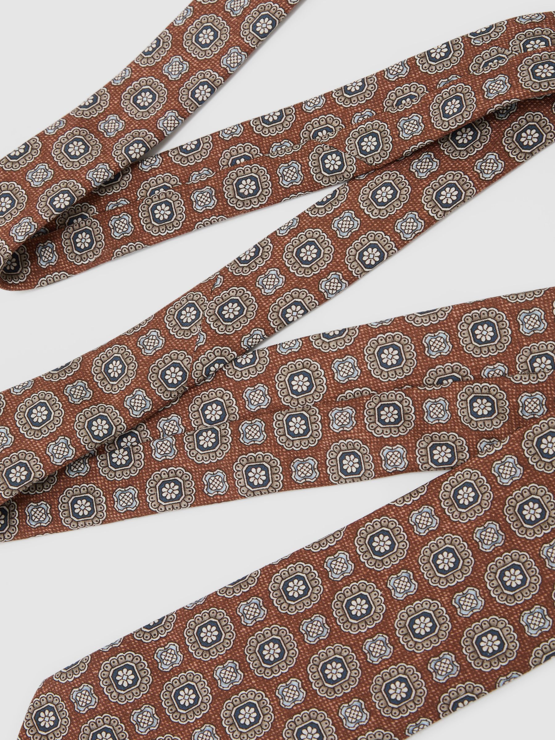 Silk Floral-Medallion Print Tie in Burnt Orange - image 1