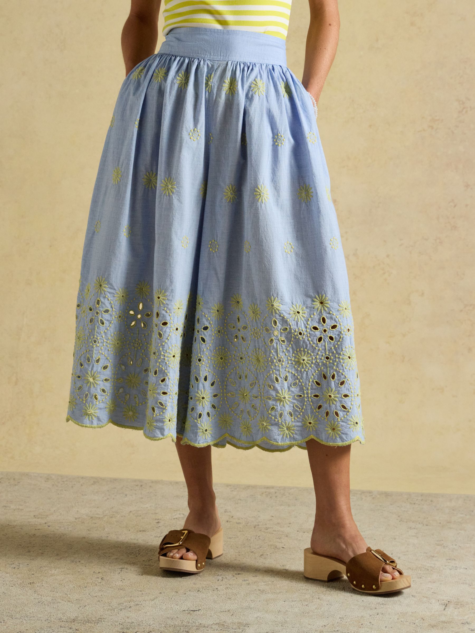 Blue Broderie Cropped Wide Leg Trouser - Image 1 of 7