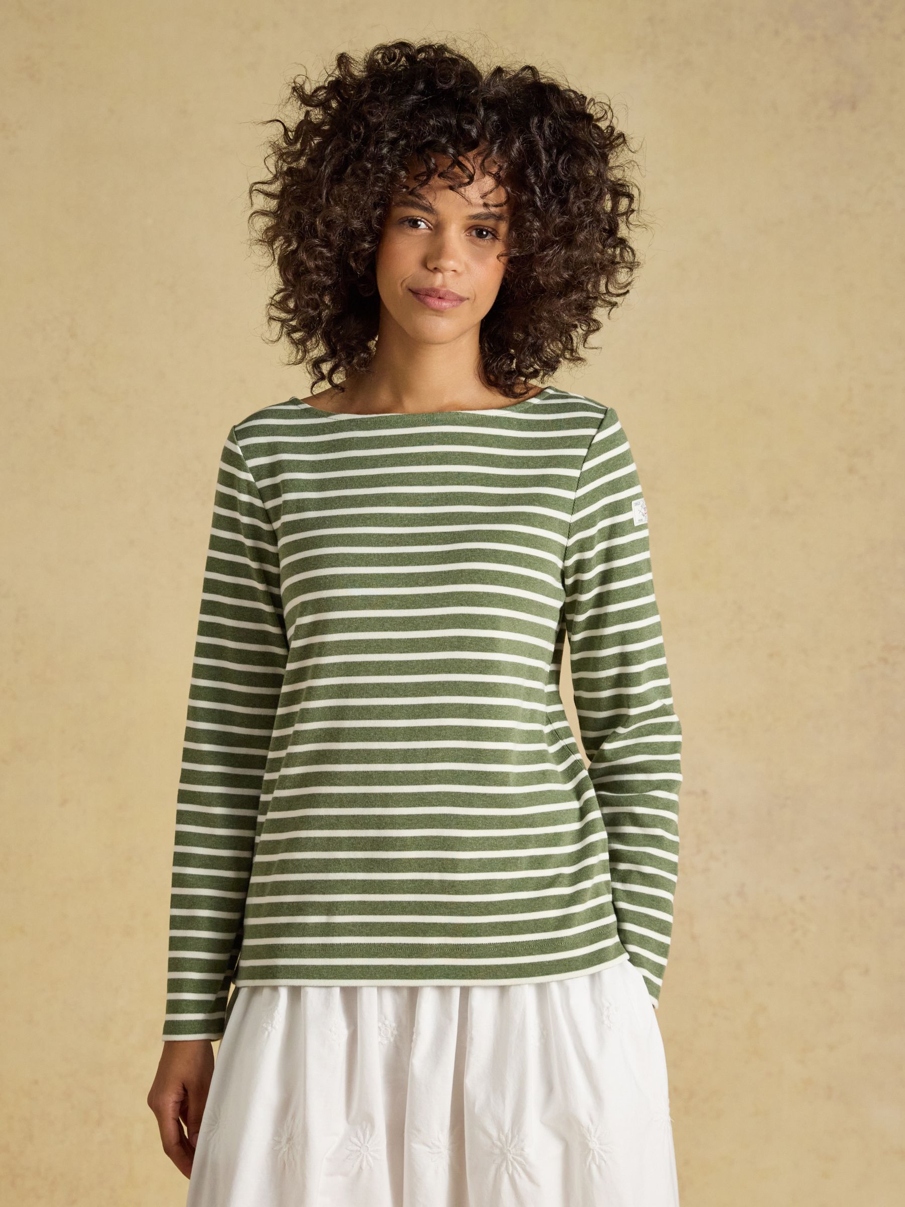 Harbour Khaki Marl & Cream Stripe Long Sleeve Striped Boat Neck Breton Top - Image 1 of 8