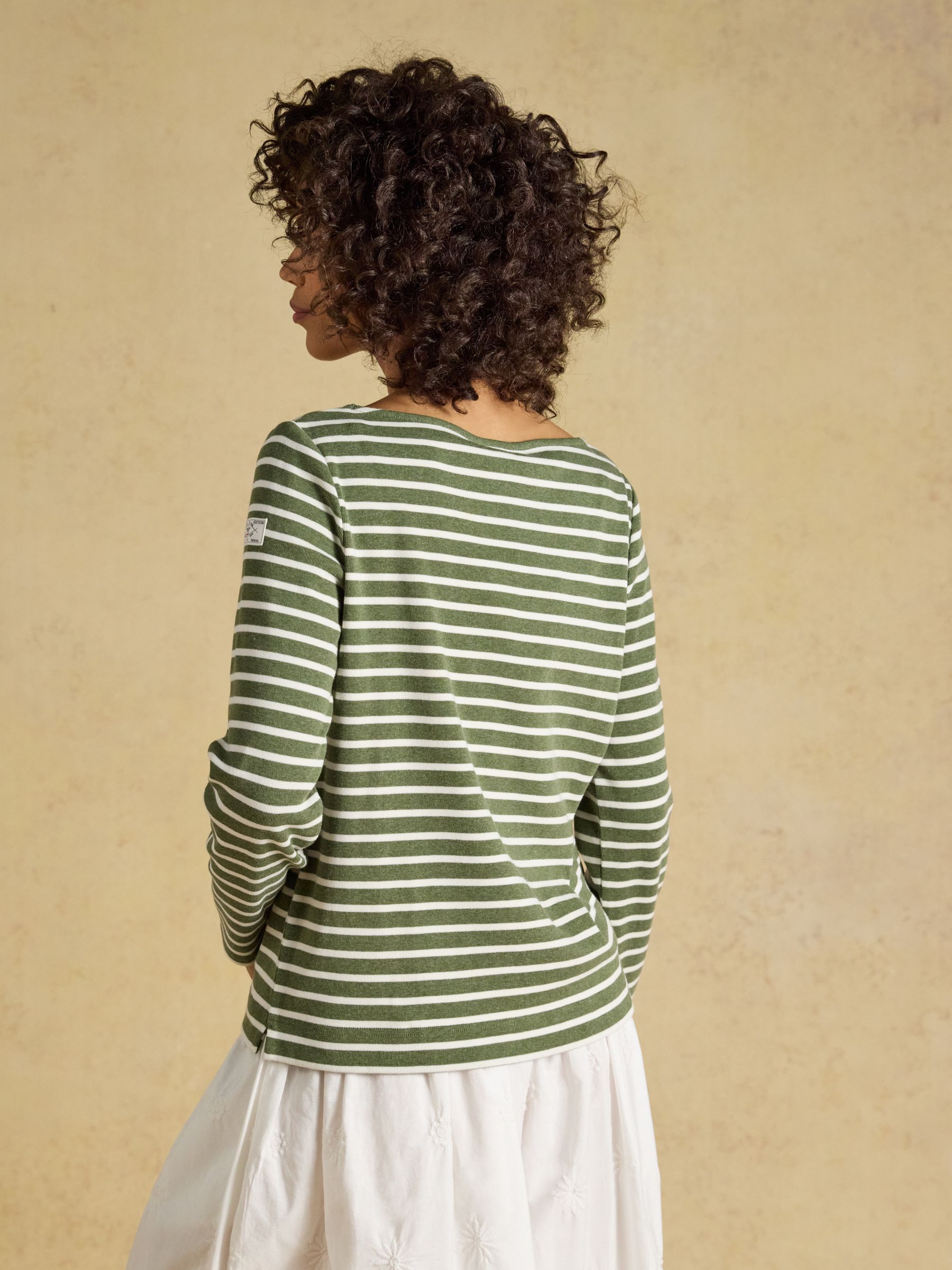 Harbour Khaki Marl & Cream Stripe Long Sleeve Striped Boat Neck Breton Top - Image 2 of 8