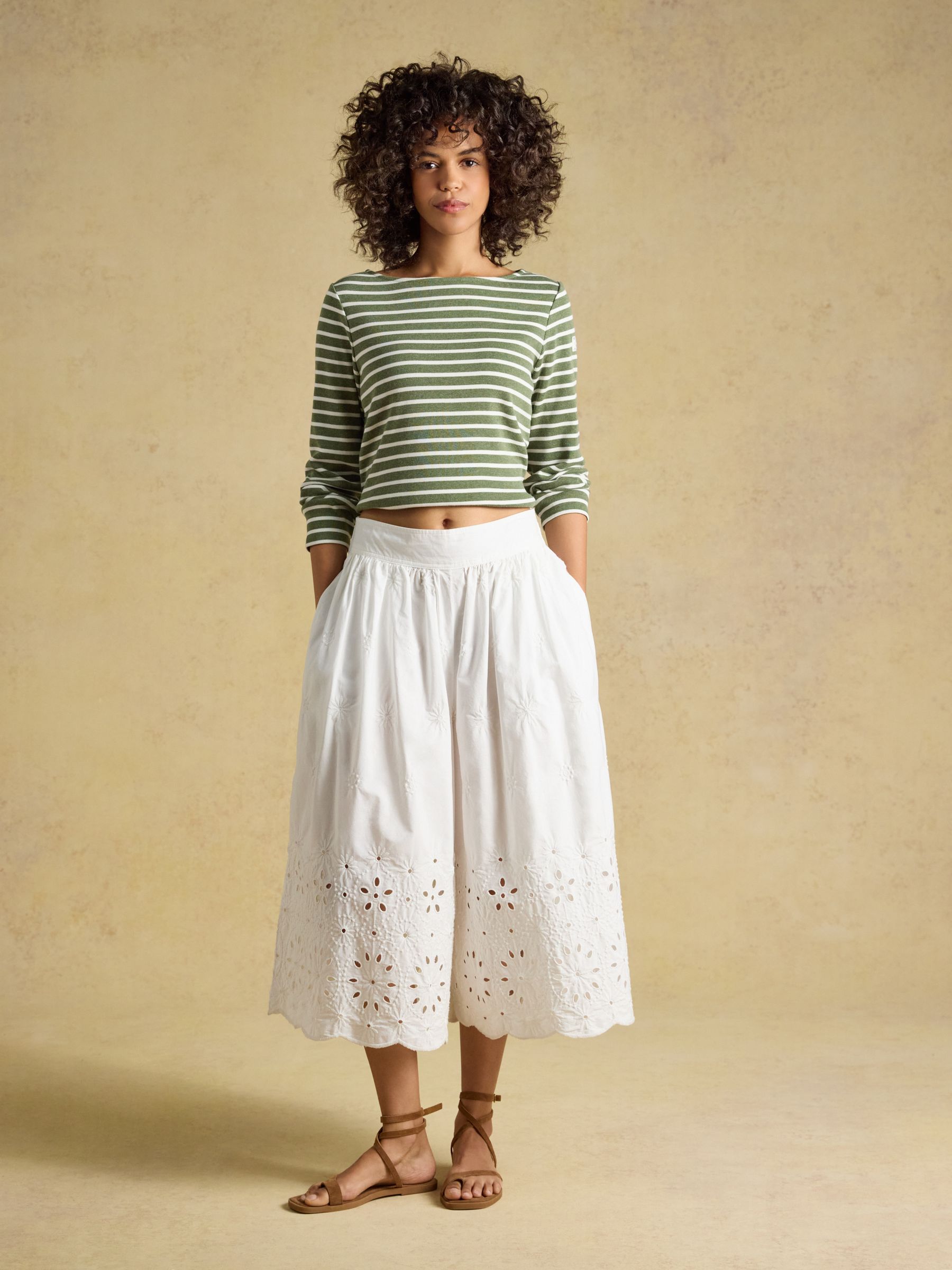 Harbour Khaki Marl & Cream Stripe Long Sleeve Striped Boat Neck Breton Top - Image 5 of 8