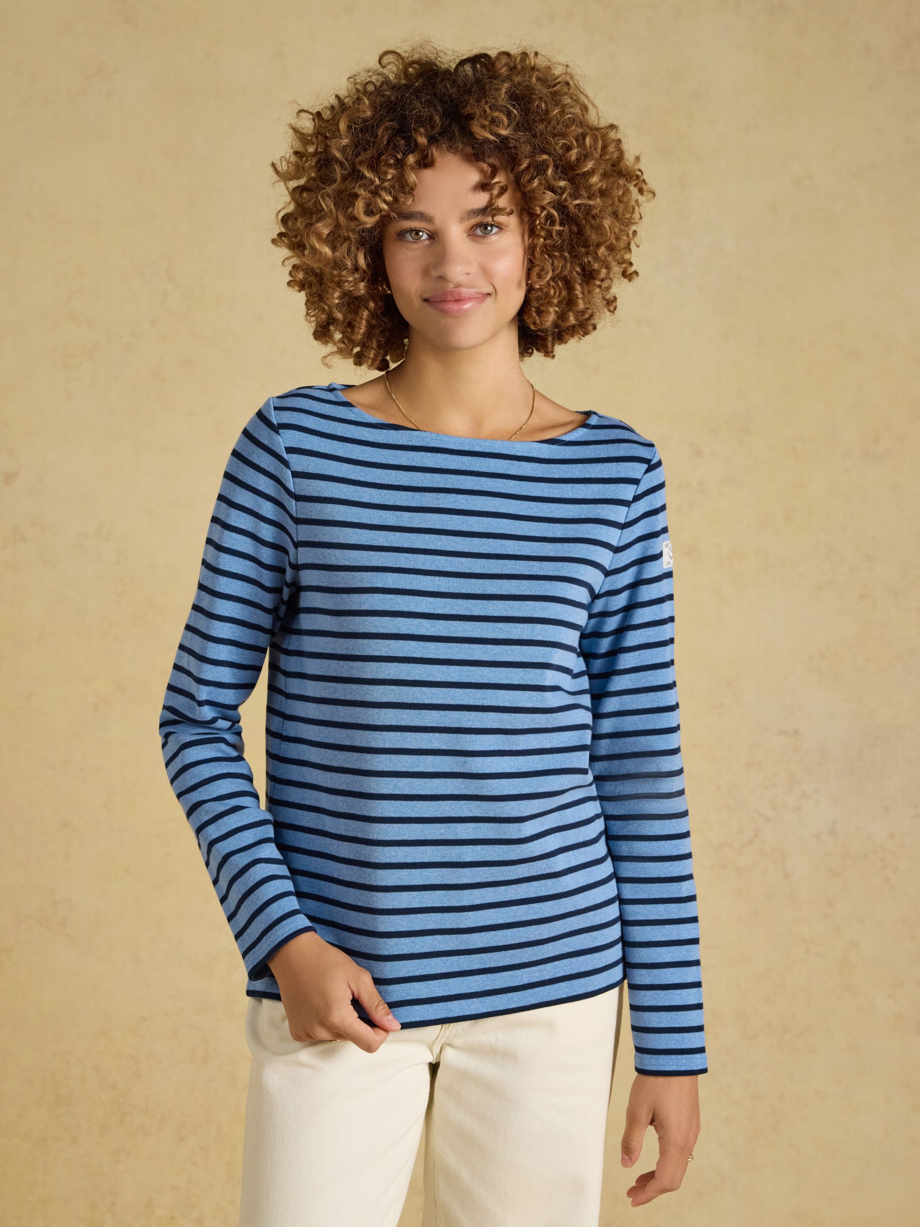 Harbour Blue Marl Long Sleeve Striped Boat Neck Breton Top - Image 1 of 9