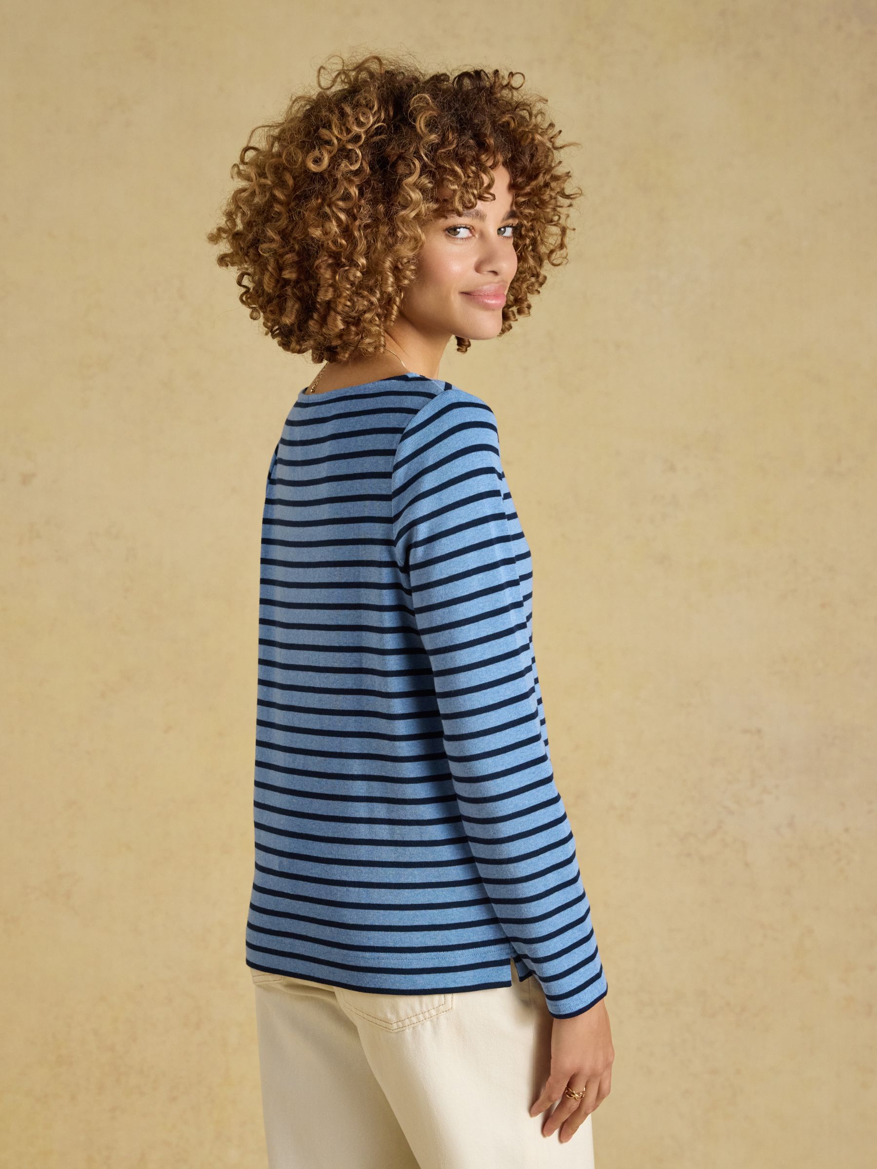 Harbour Blue Marl Long Sleeve Striped Boat Neck Breton Top - Image 2 of 9