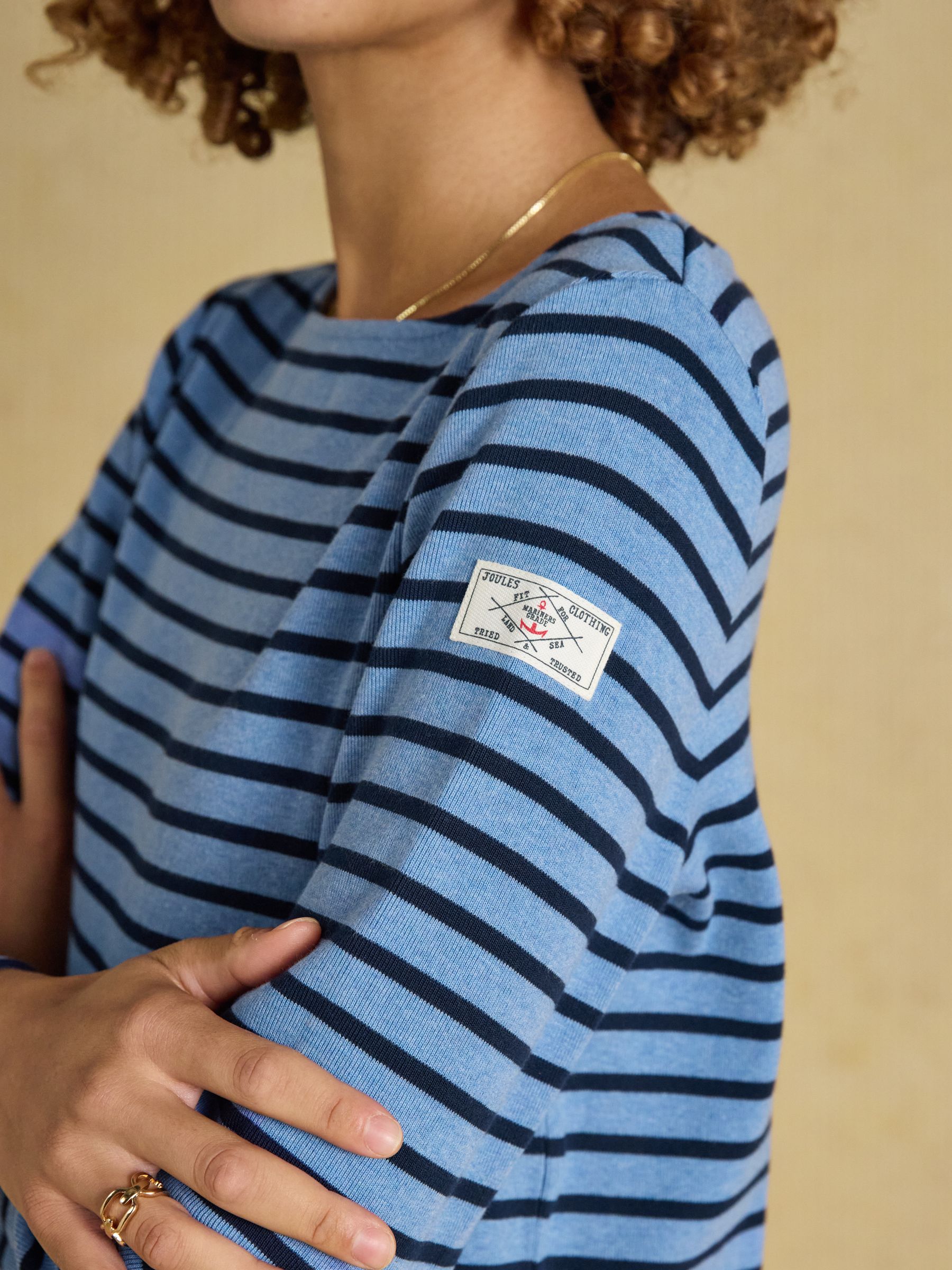Harbour Blue Marl Long Sleeve Striped Boat Neck Breton Top - Image 3 of 9