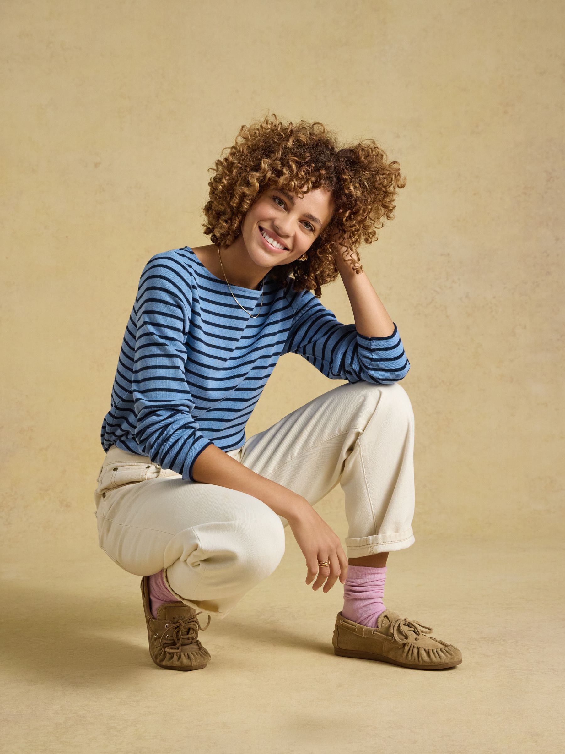Harbour Blue Marl Long Sleeve Striped Boat Neck Breton Top - Image 4 of 9