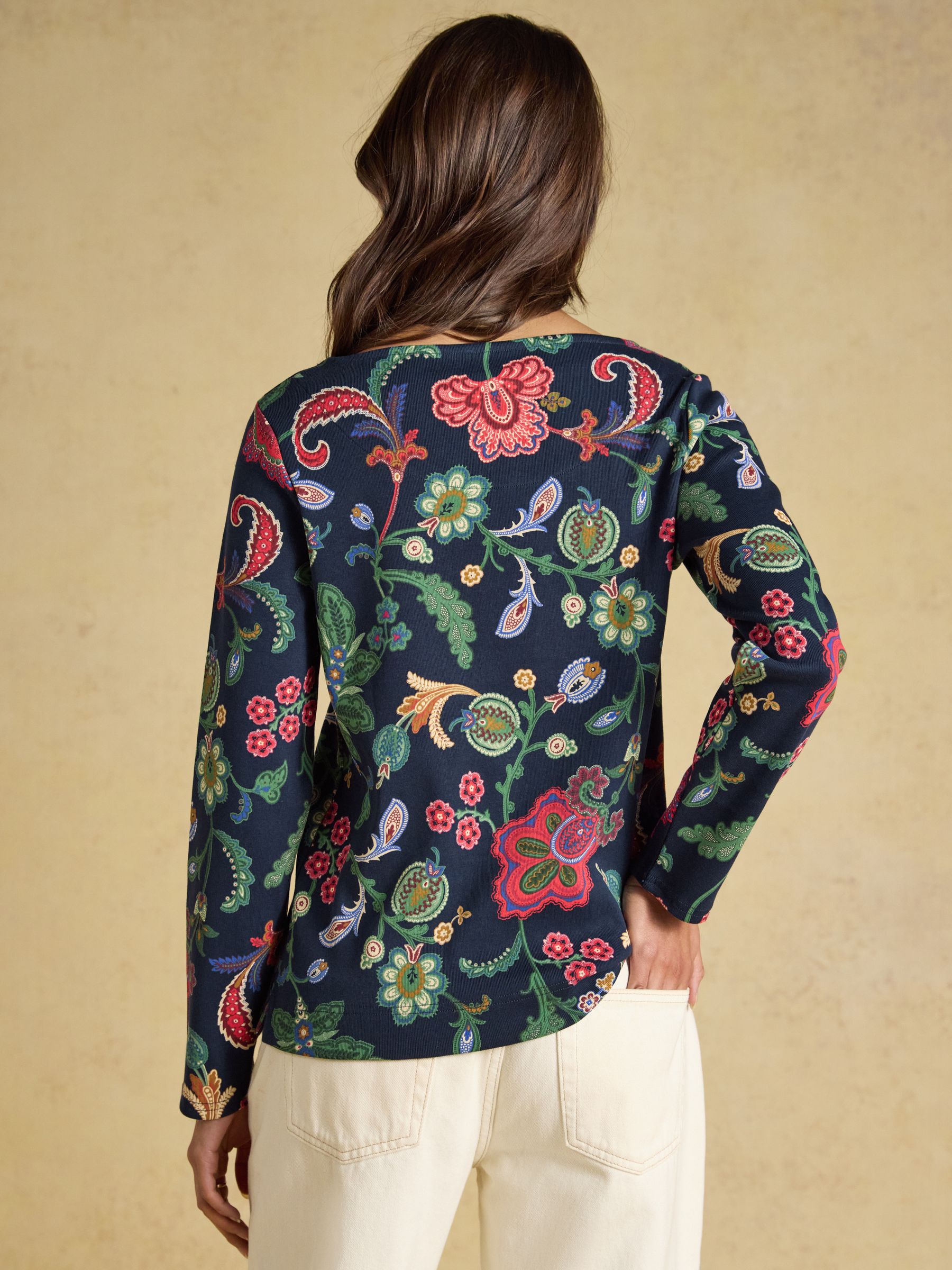 Harbour Navy Floral Printed Boat Neck 100% Cotton Jersey Top - Image 2 of 8