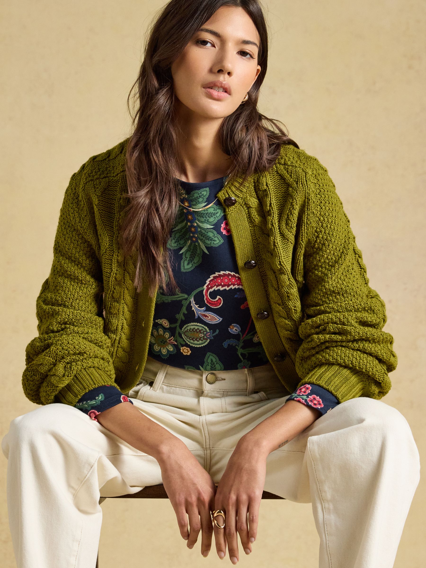 Harbour Navy Floral Printed Boat Neck 100% Cotton Jersey Top - Image 5 of 8