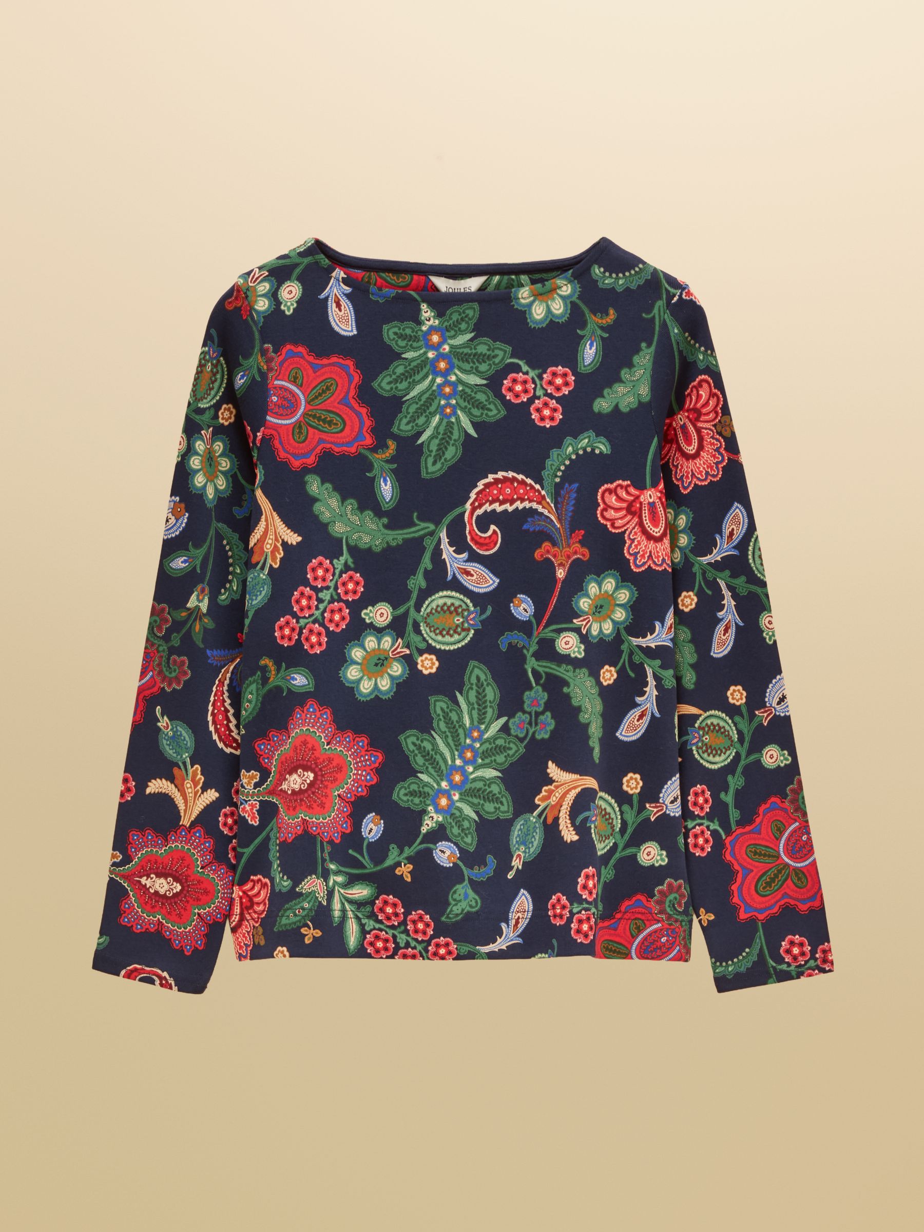 Harbour Navy Floral Printed Boat Neck 100% Cotton Jersey Top - Image 8 of 8