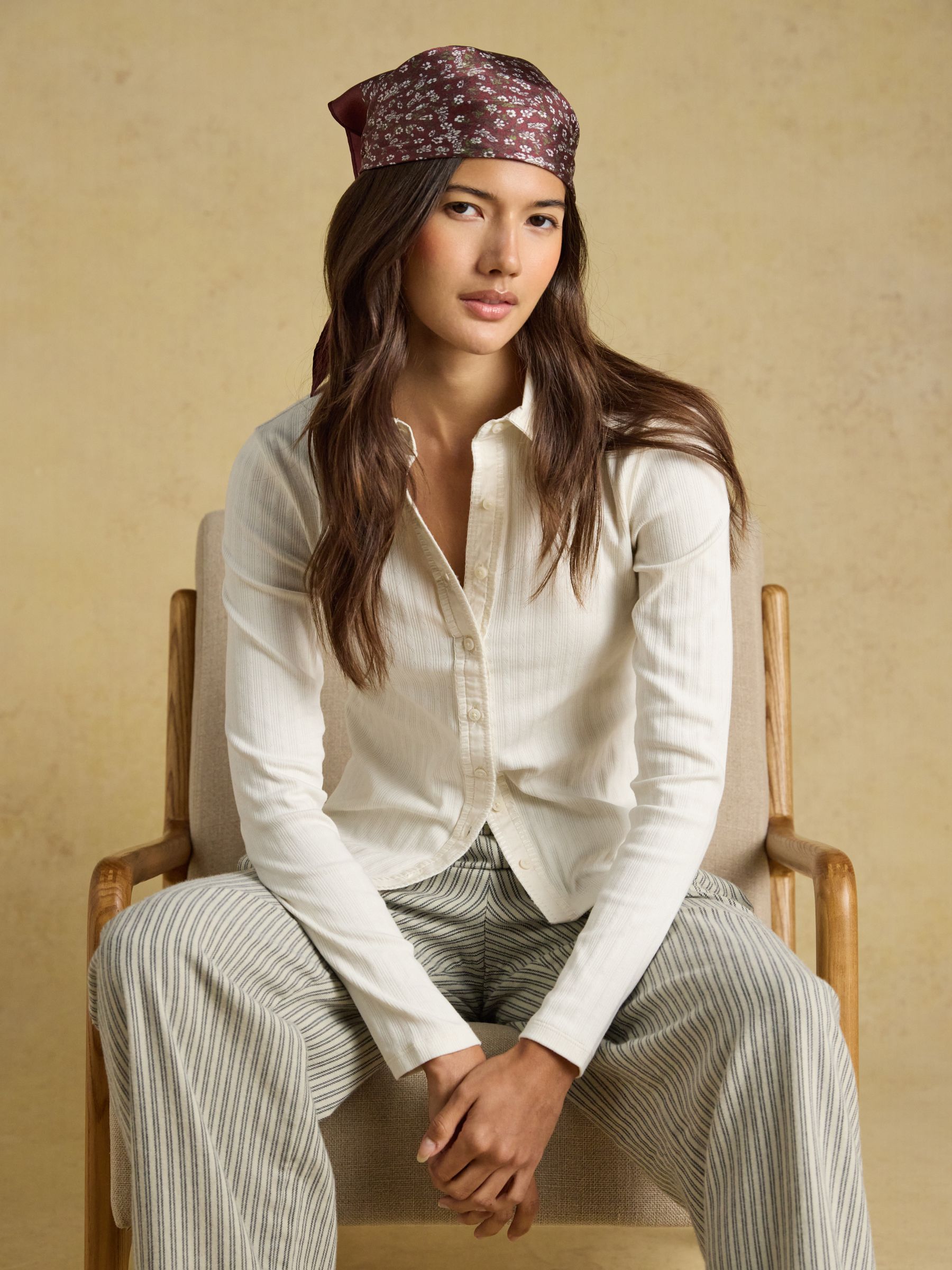 Elle Cream Cotton Rich Pointelle Jersey Shirt - Image 5 of 7