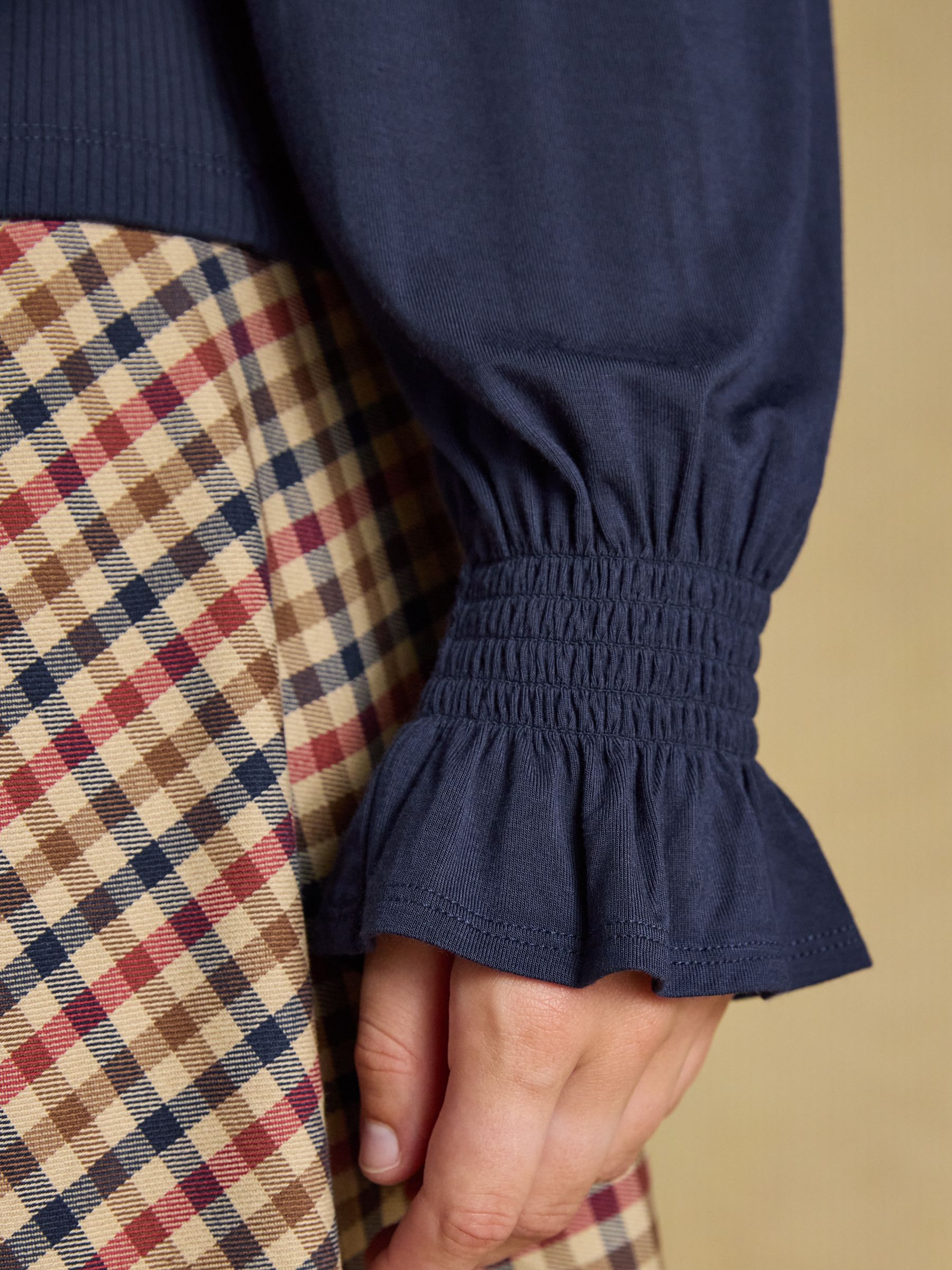 Eloise Navy Ribbed Cotton Rich Jersey Top with Viscose Sleeves - Image 4 of 7