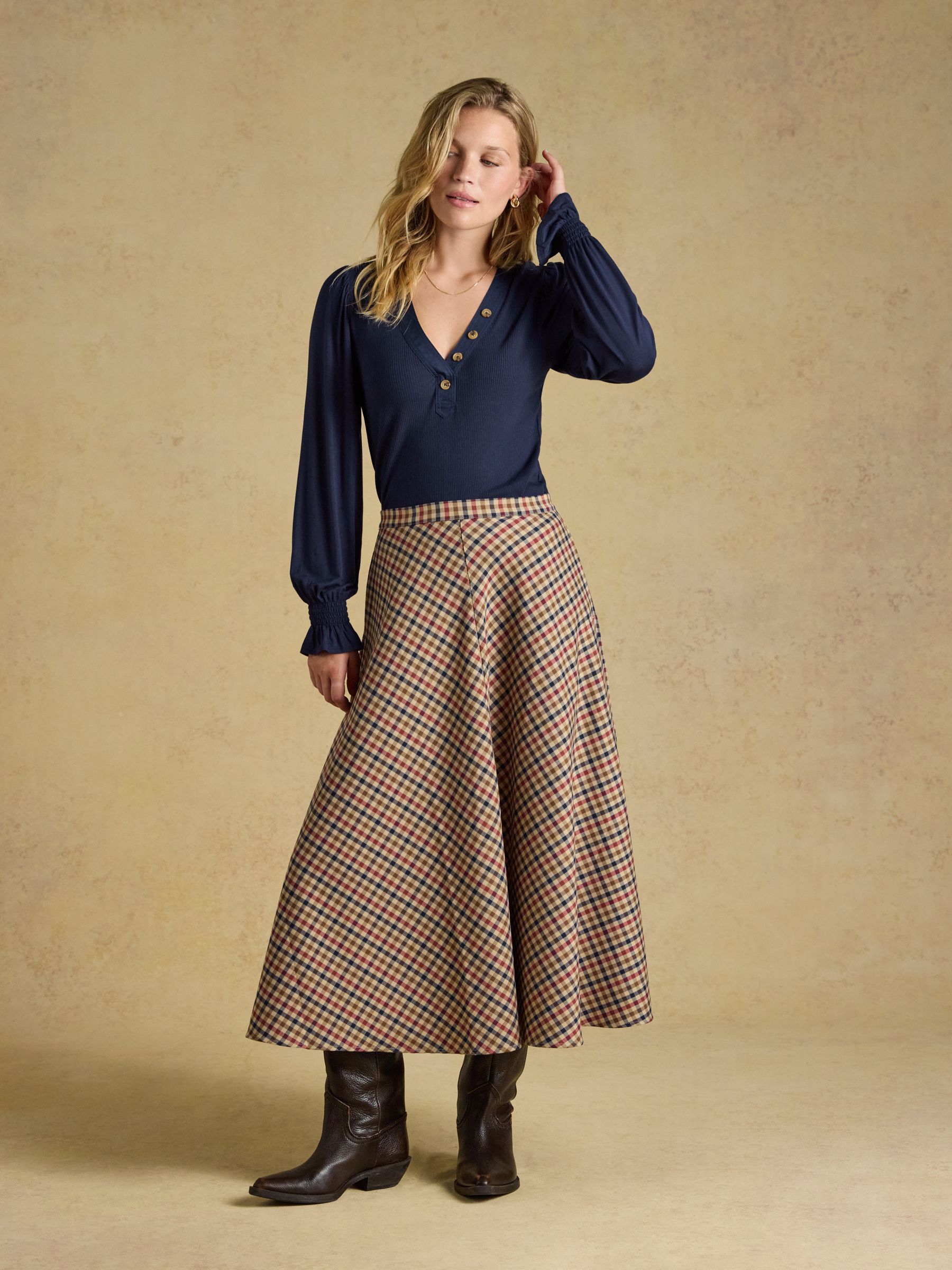 Eloise Navy Ribbed Cotton Rich Jersey Top with Viscose Sleeves - Image 5 of 7
