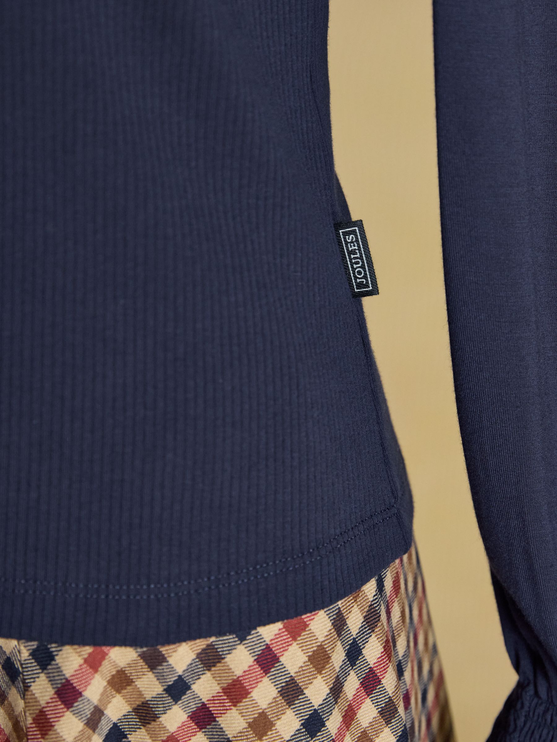 Eloise Navy Ribbed Cotton Rich Jersey Top with Viscose Sleeves - Image 6 of 7
