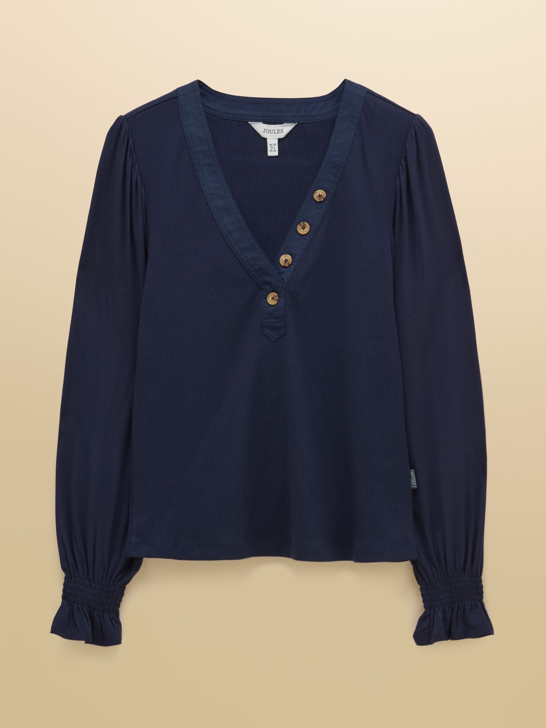 Eloise Navy Ribbed Cotton Rich Jersey Top with Viscose Sleeves - Image 7 of 7