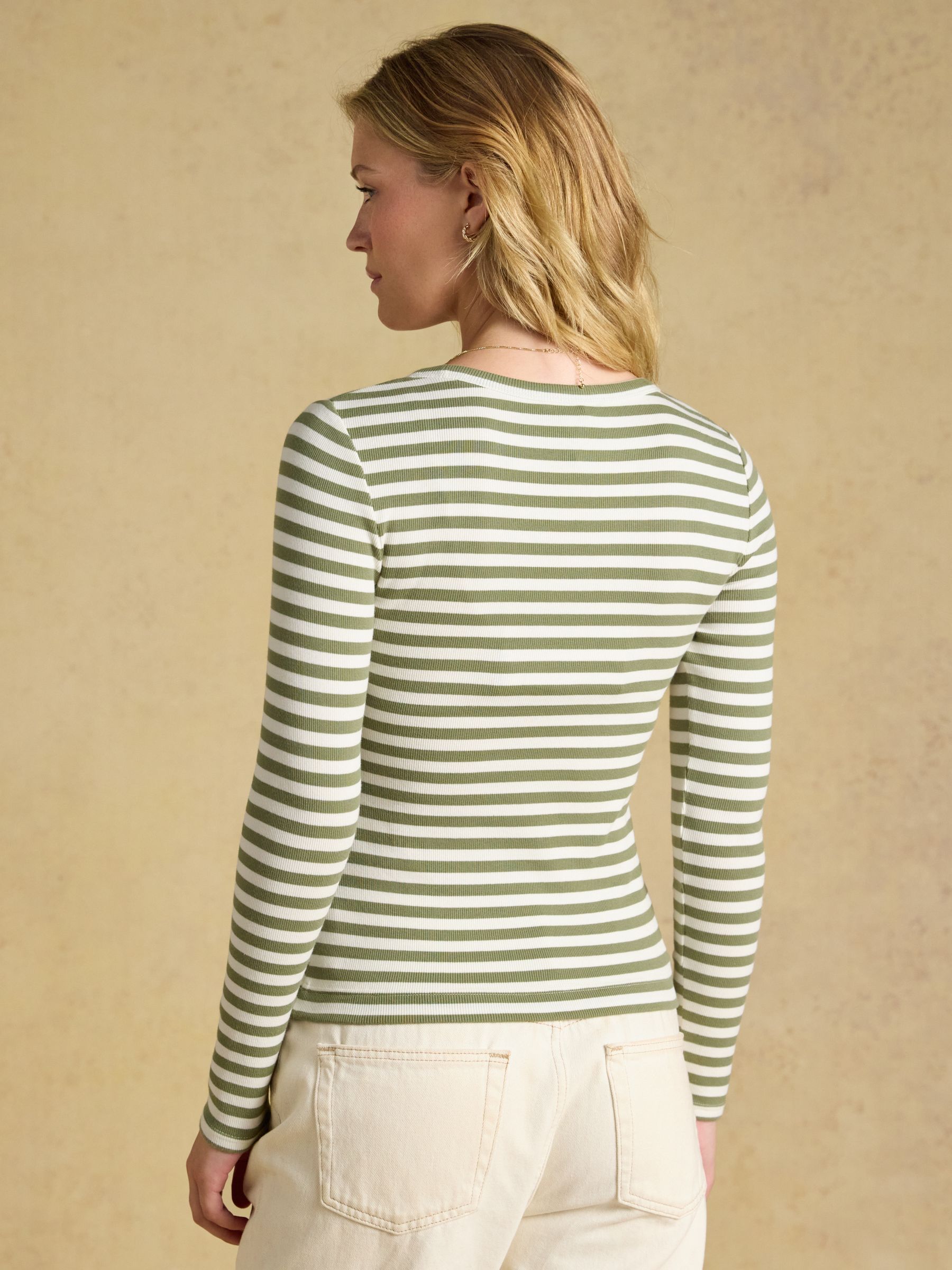 Sophie Khaki Green Long Sleeve Ribbed Fitted T-Shirt - Image 2 of 6
