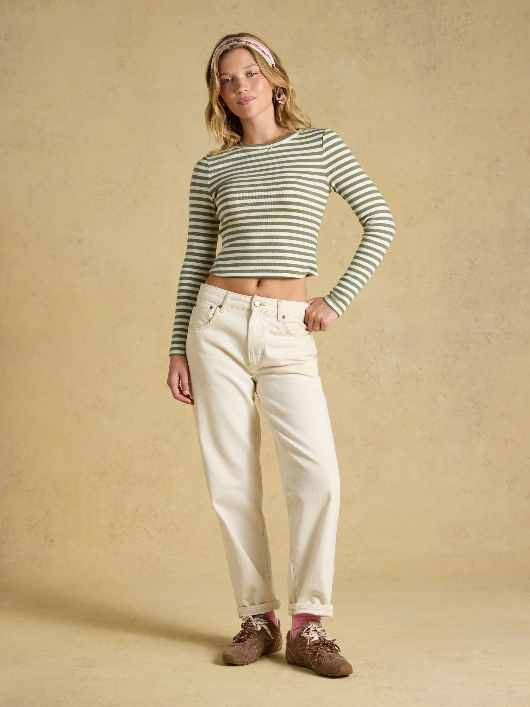 Sophie Khaki Green Long Sleeve Ribbed Fitted T-Shirt - Image 5 of 6