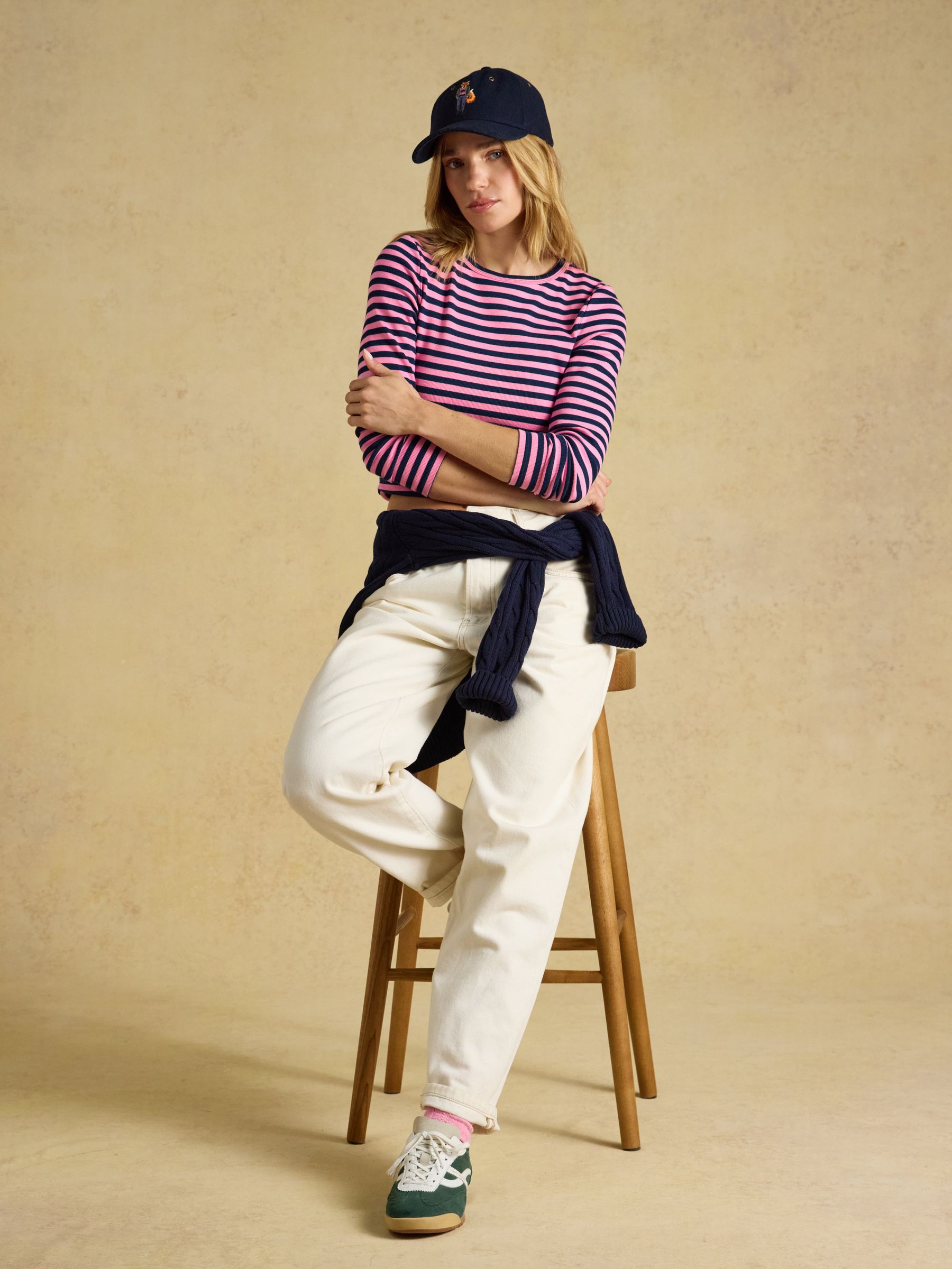 Sophie Navy& Pink Striped Long Sleeve Ribbed Fitted T-Shirt - Image 3 of 7