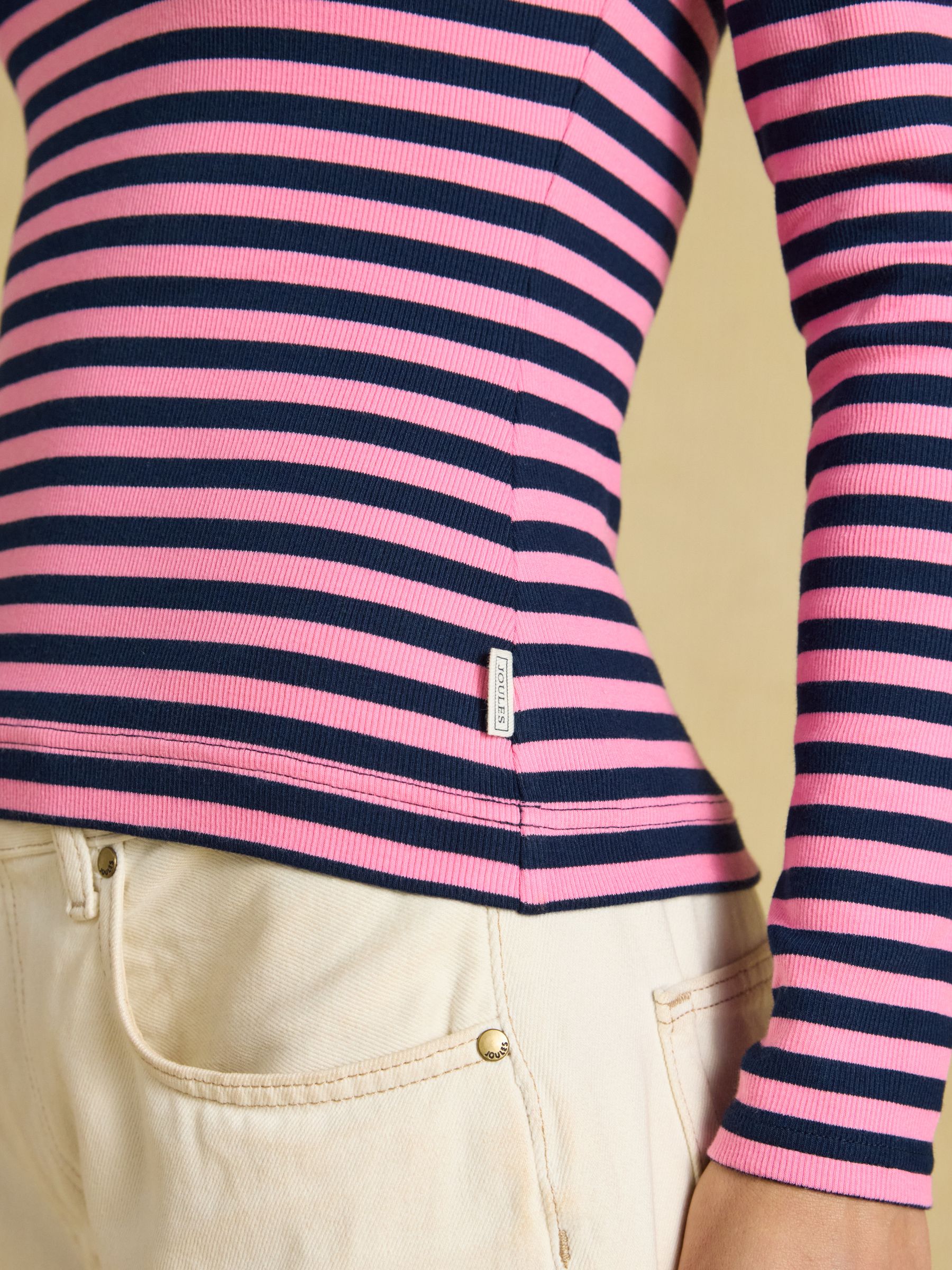 Sophie Navy& Pink Striped Long Sleeve Ribbed Fitted T-Shirt - Image 4 of 7