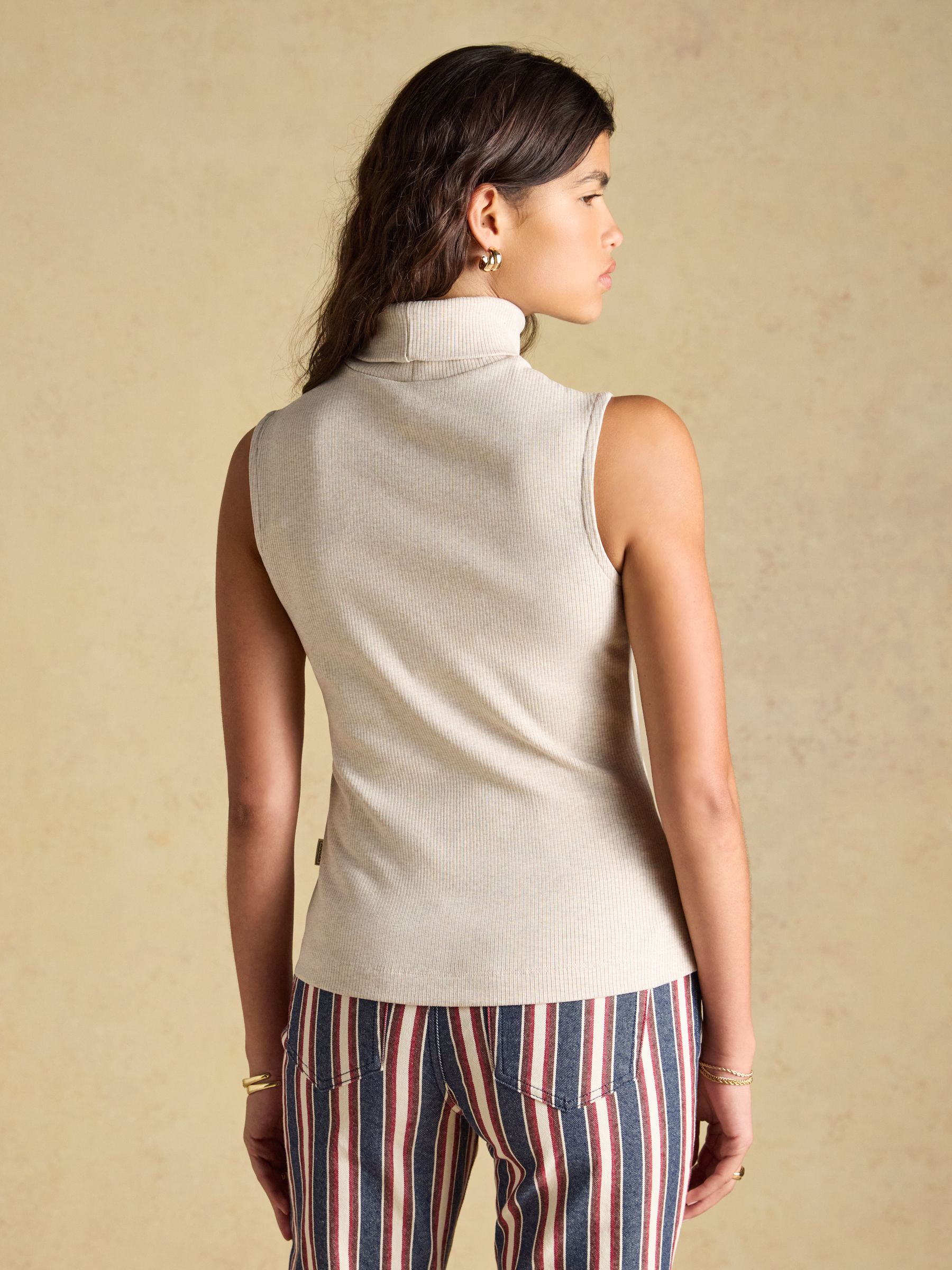 Oat Marl Ribbed Cotton Rich Sleeveless Roll Neck - Image 2 of 8