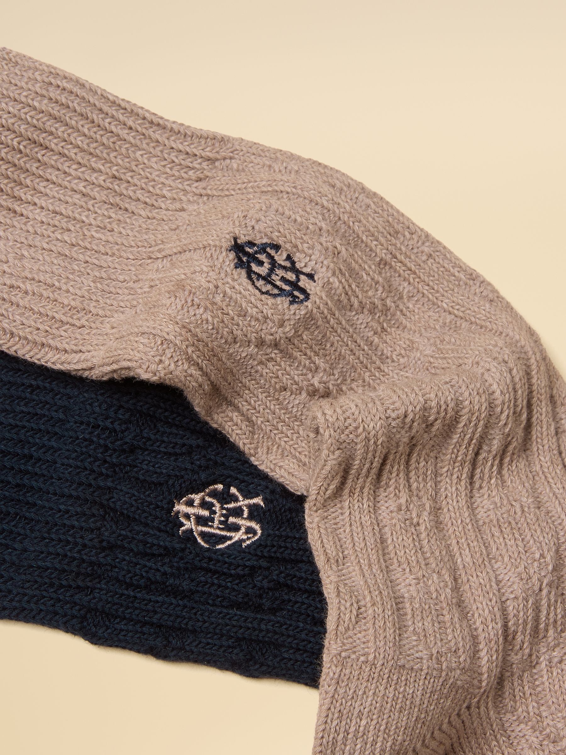 Men's Cable Knit Navy & Tan Socks 2 Pack - Image 2 of 3