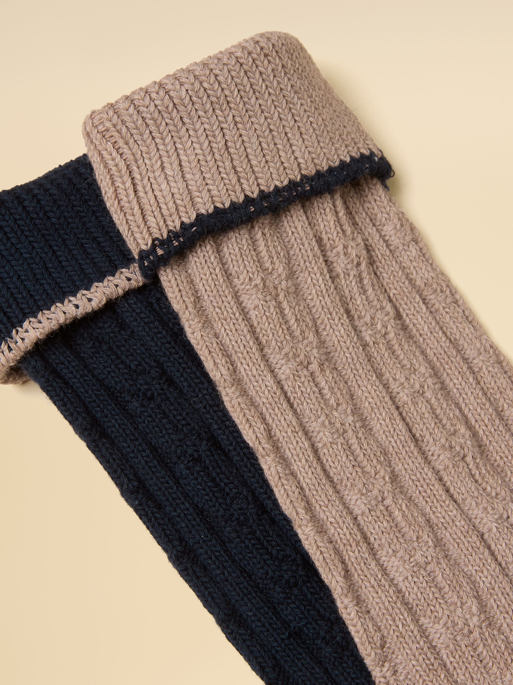 Men's Cable Knit Navy & Tan Socks 2 Pack - Image 3 of 3