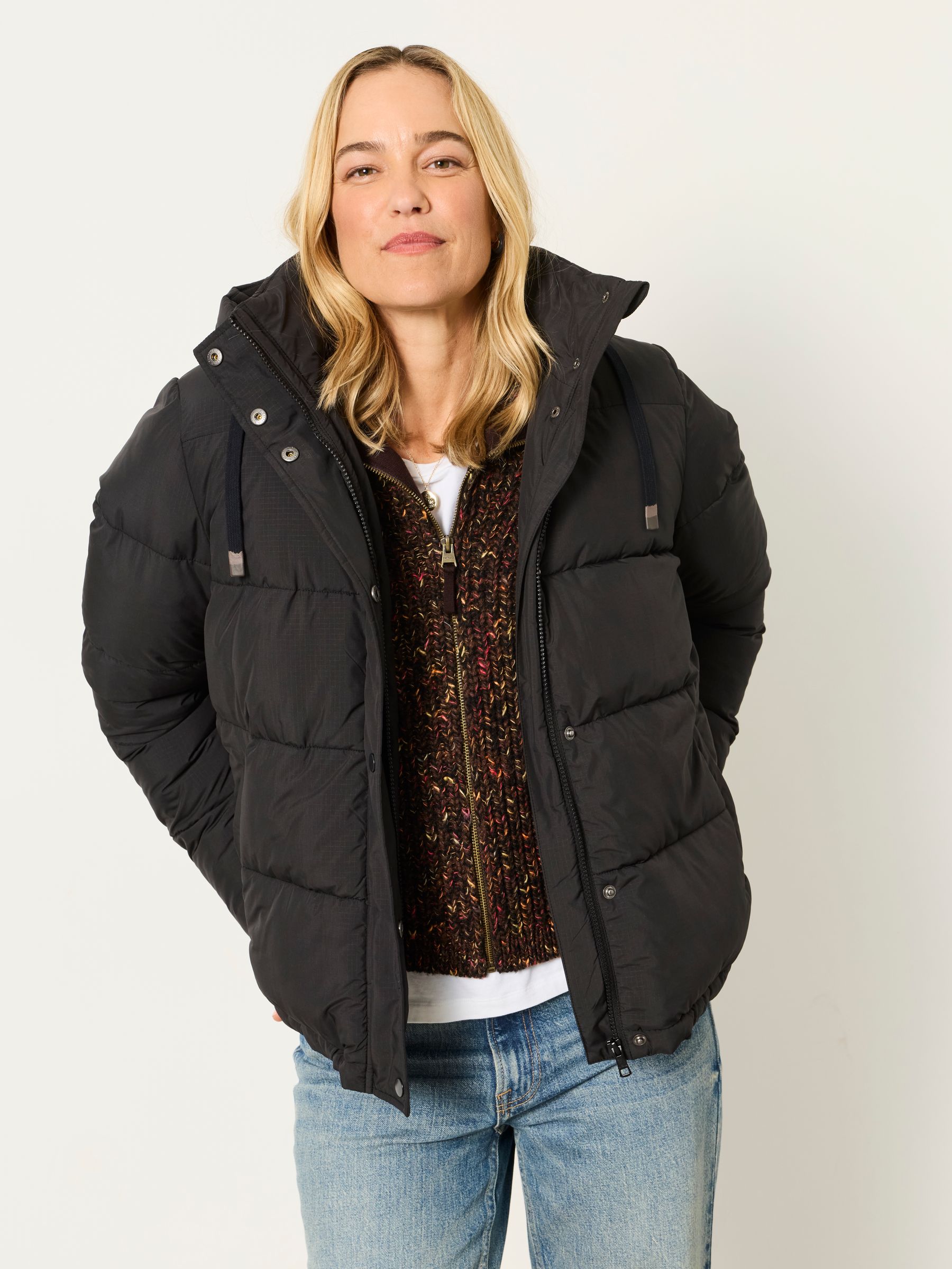 Carly Black Short Puffer Jacket - Image 1 of 6