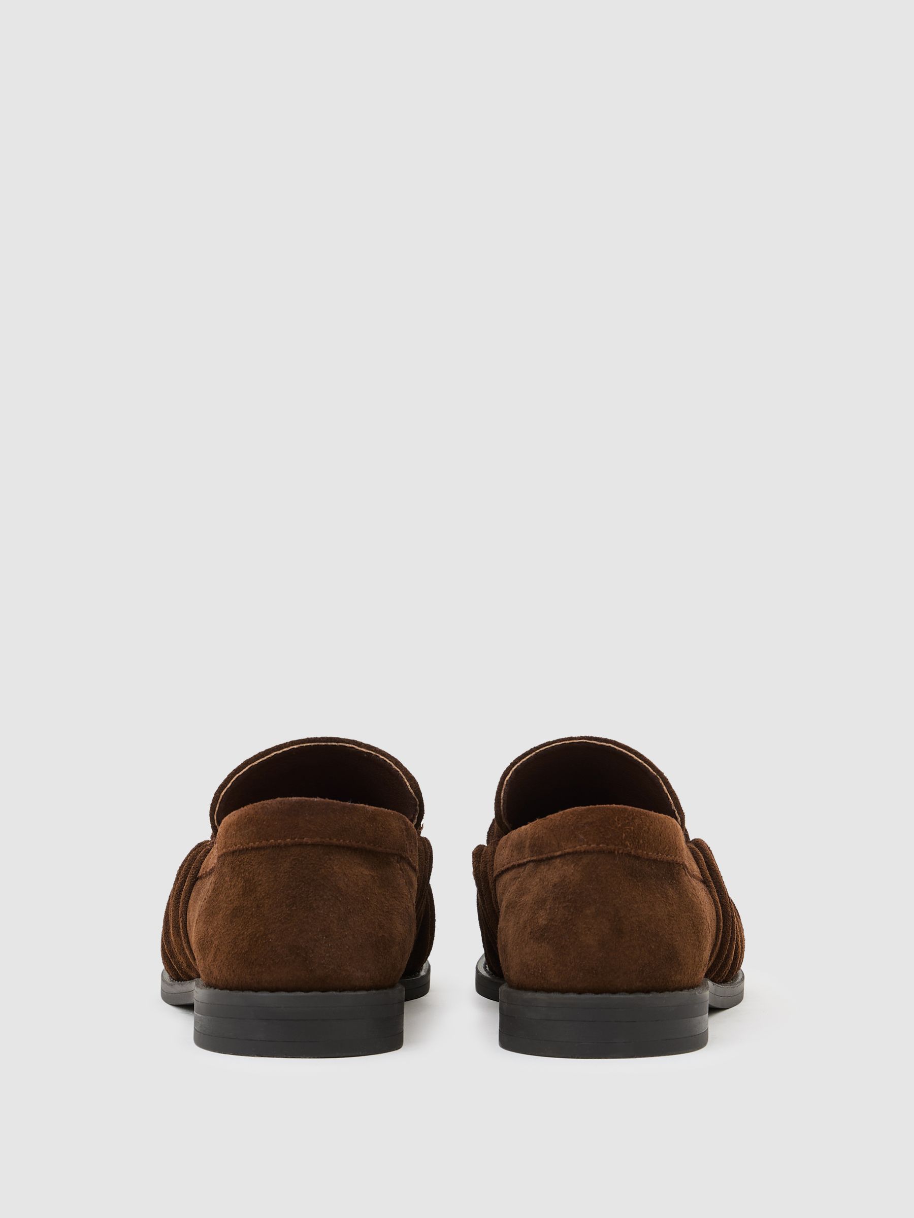 Suede Ruched Penny Loafers in Tan - image 2