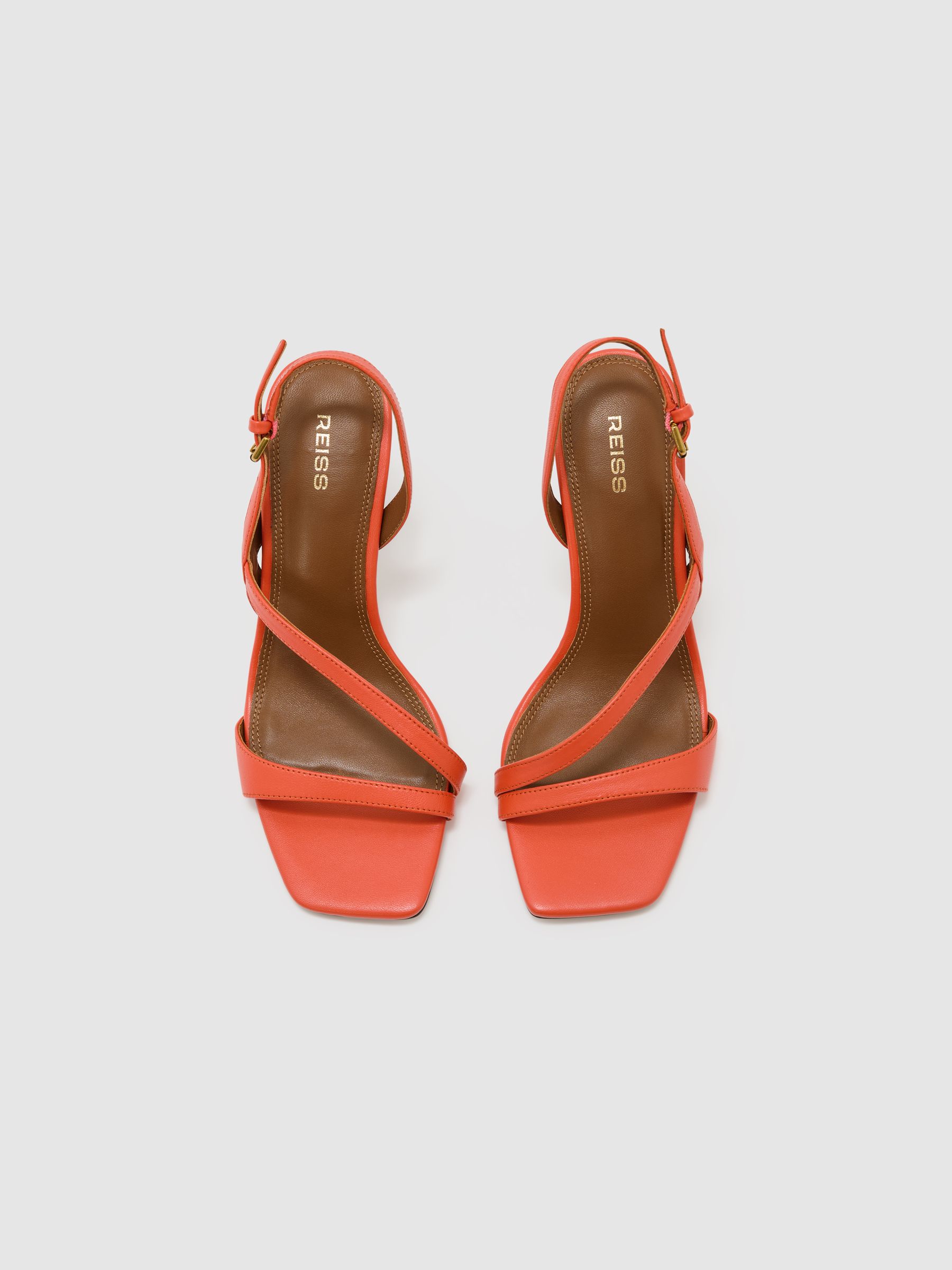 Leather Cross-Strap Heeled Sandals in Coral - Image 2 of 4