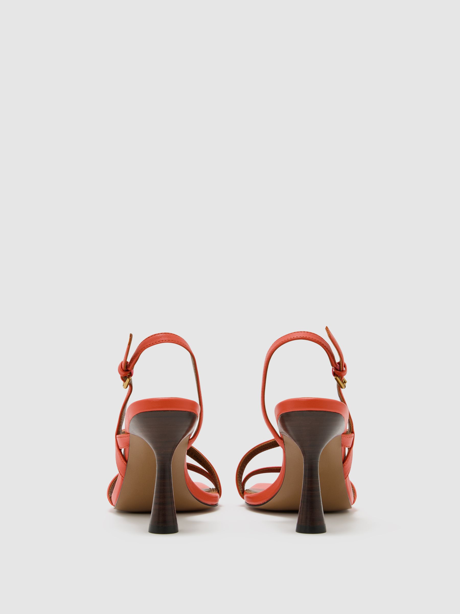 Leather Cross-Strap Heeled Sandals in Coral - Image 3 of 4