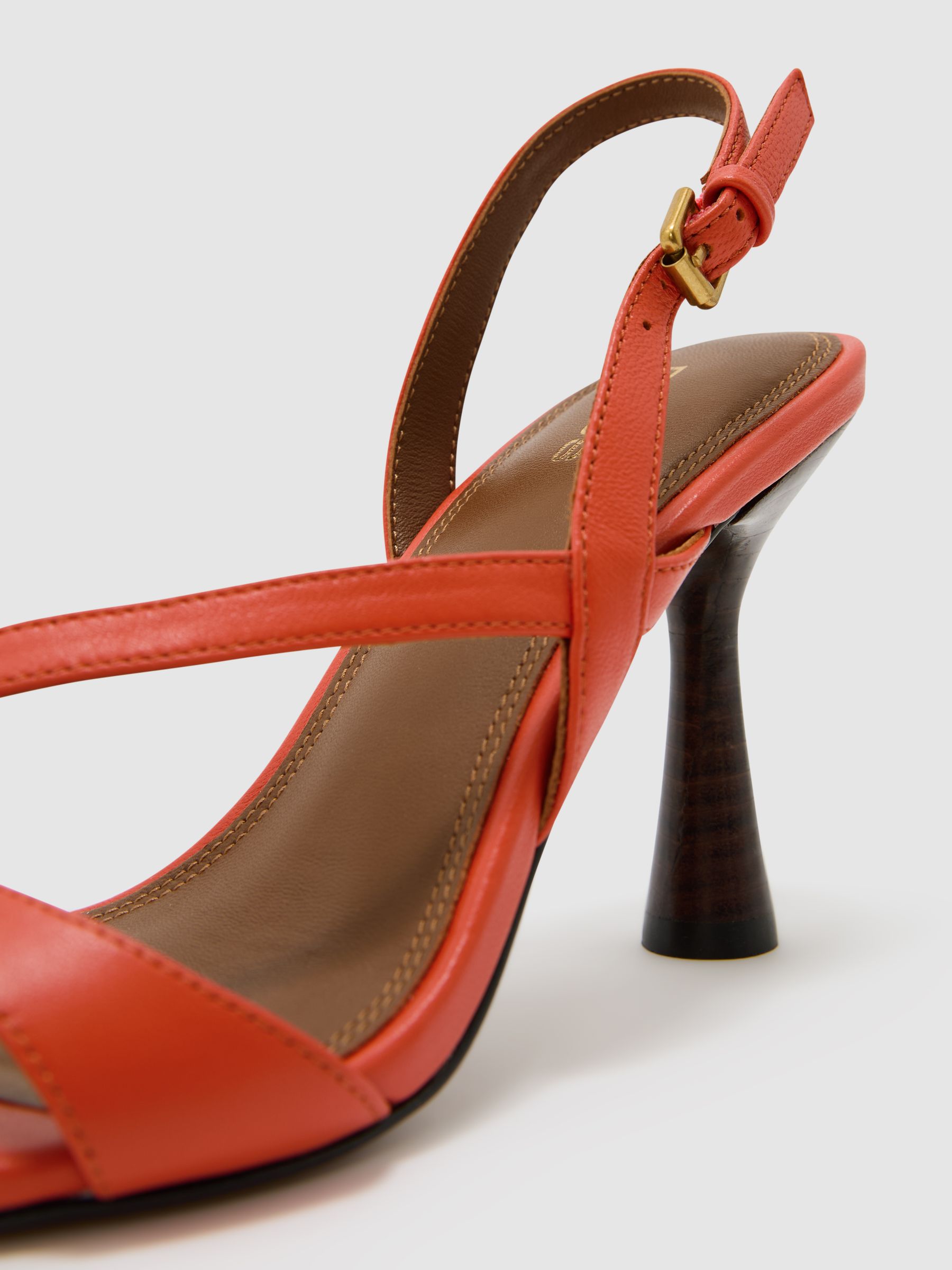 Leather Cross-Strap Heeled Sandals in Coral - image 1