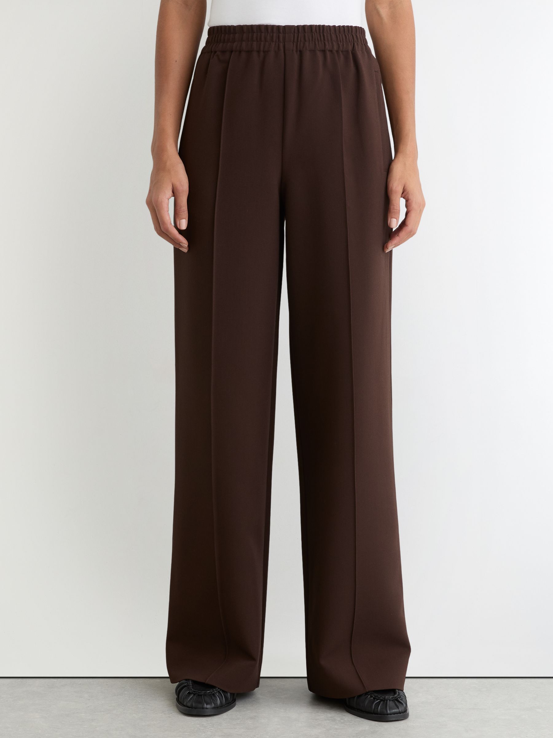 Petite Wide-Leg Elasticated-Waist Trousers in Chocolate Brown - image 5