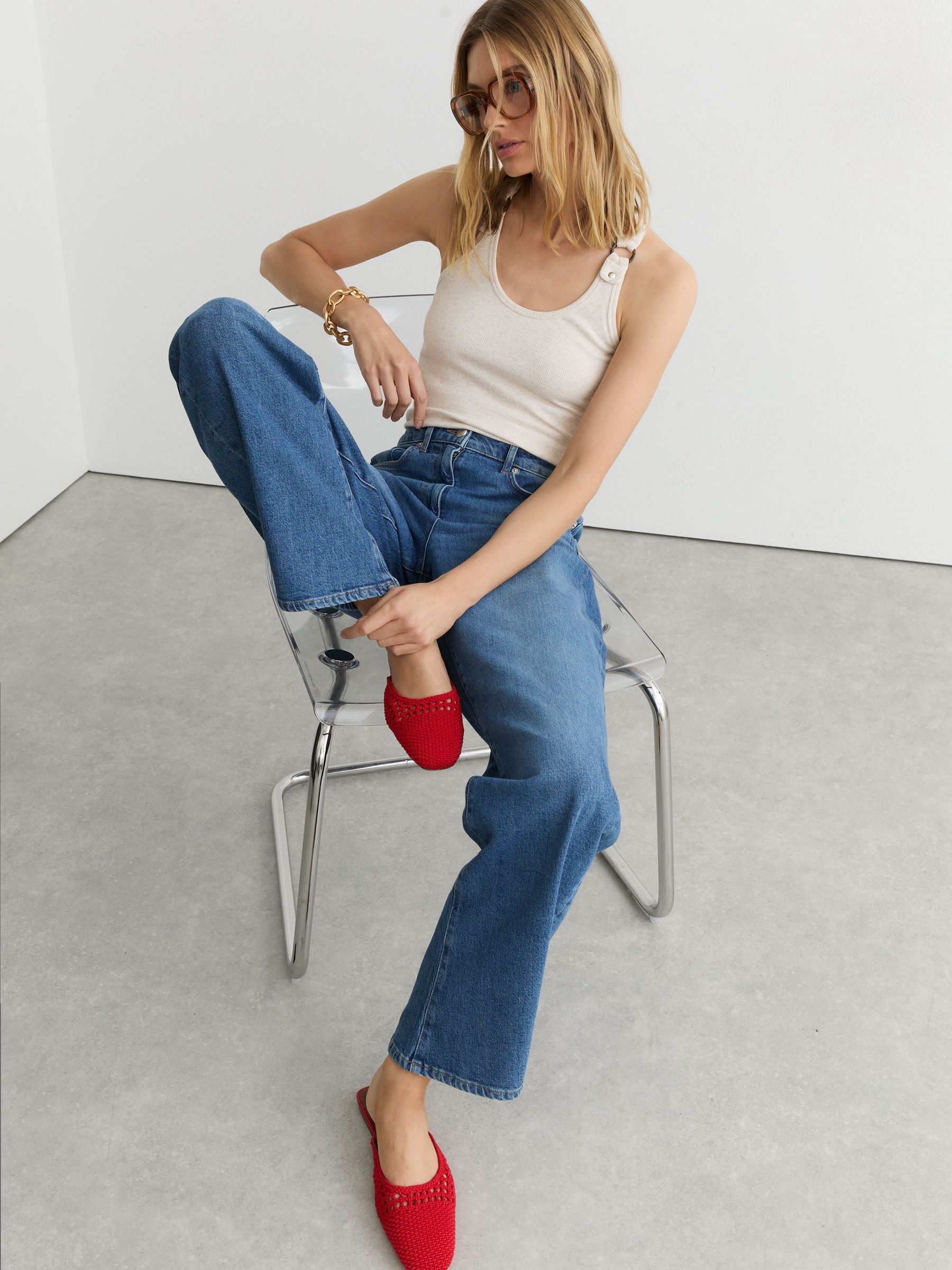 Woven Slip-On Mules in Red - image 4