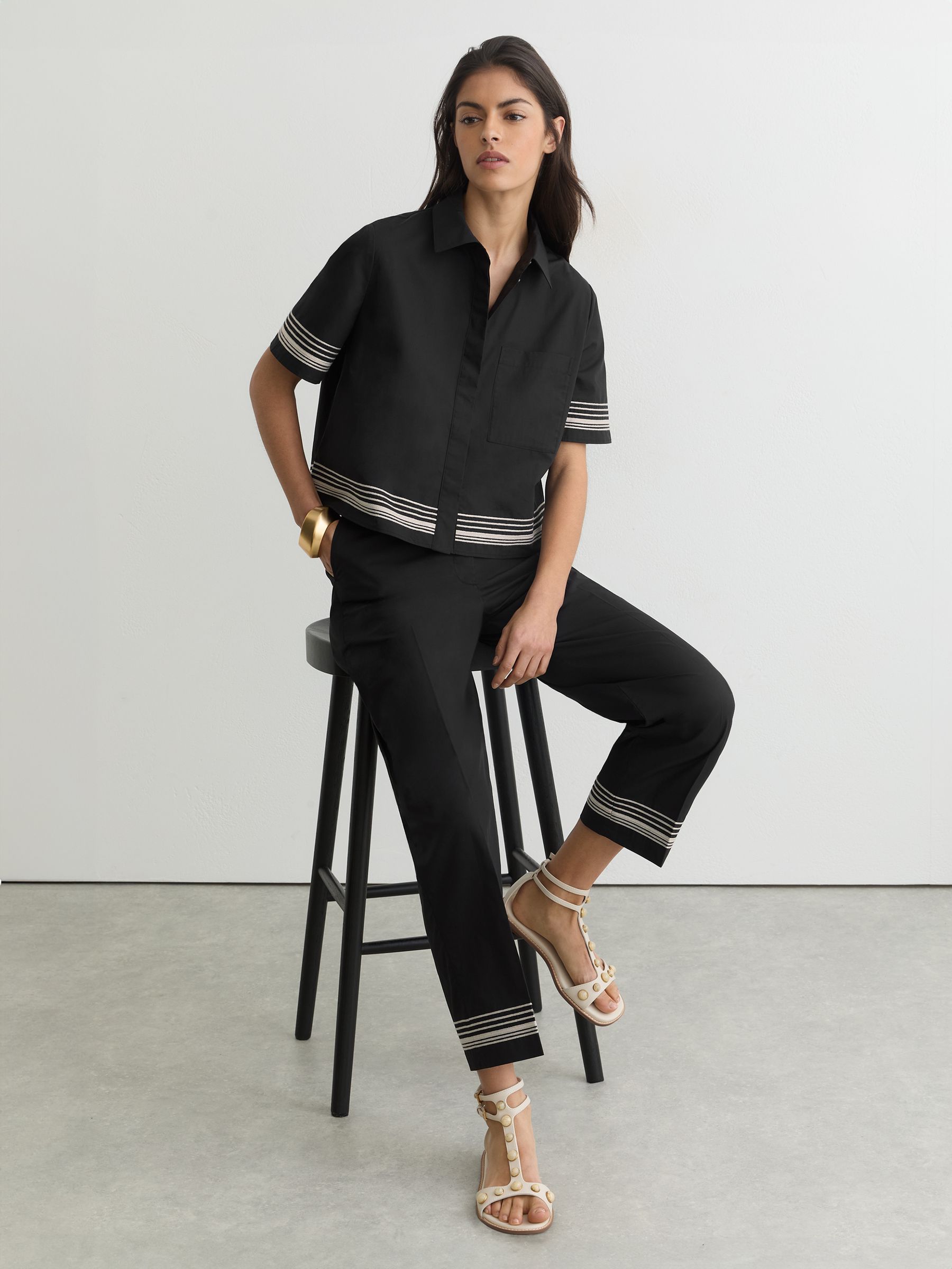 Leather Studded Flat Sandals in Off White - Image 1 of 5