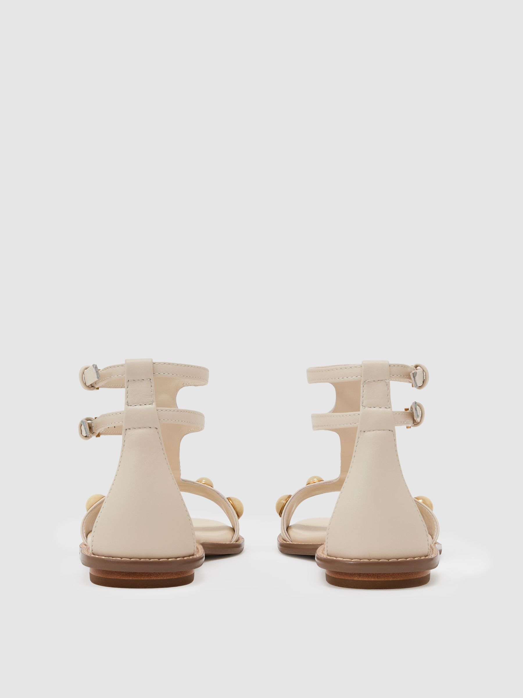 Leather Studded Flat Sandals in Off White - image 3