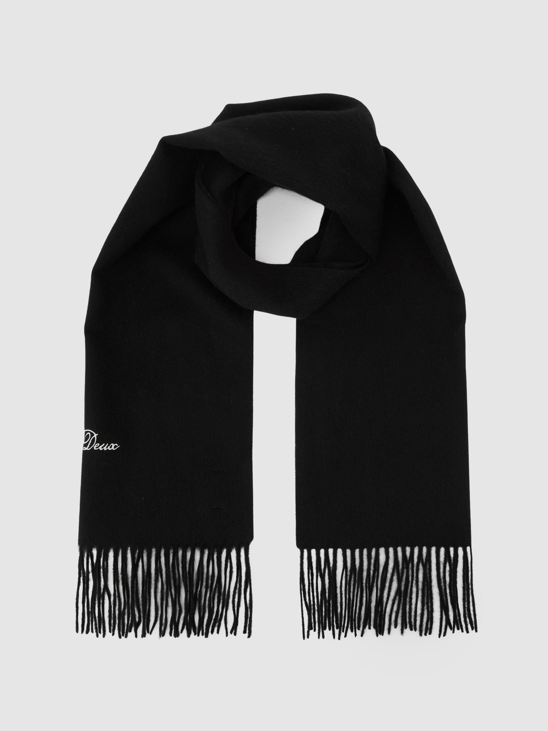 Les Deux Wool Logo-Embroidered Scarf in Black - صورة 2 من 4