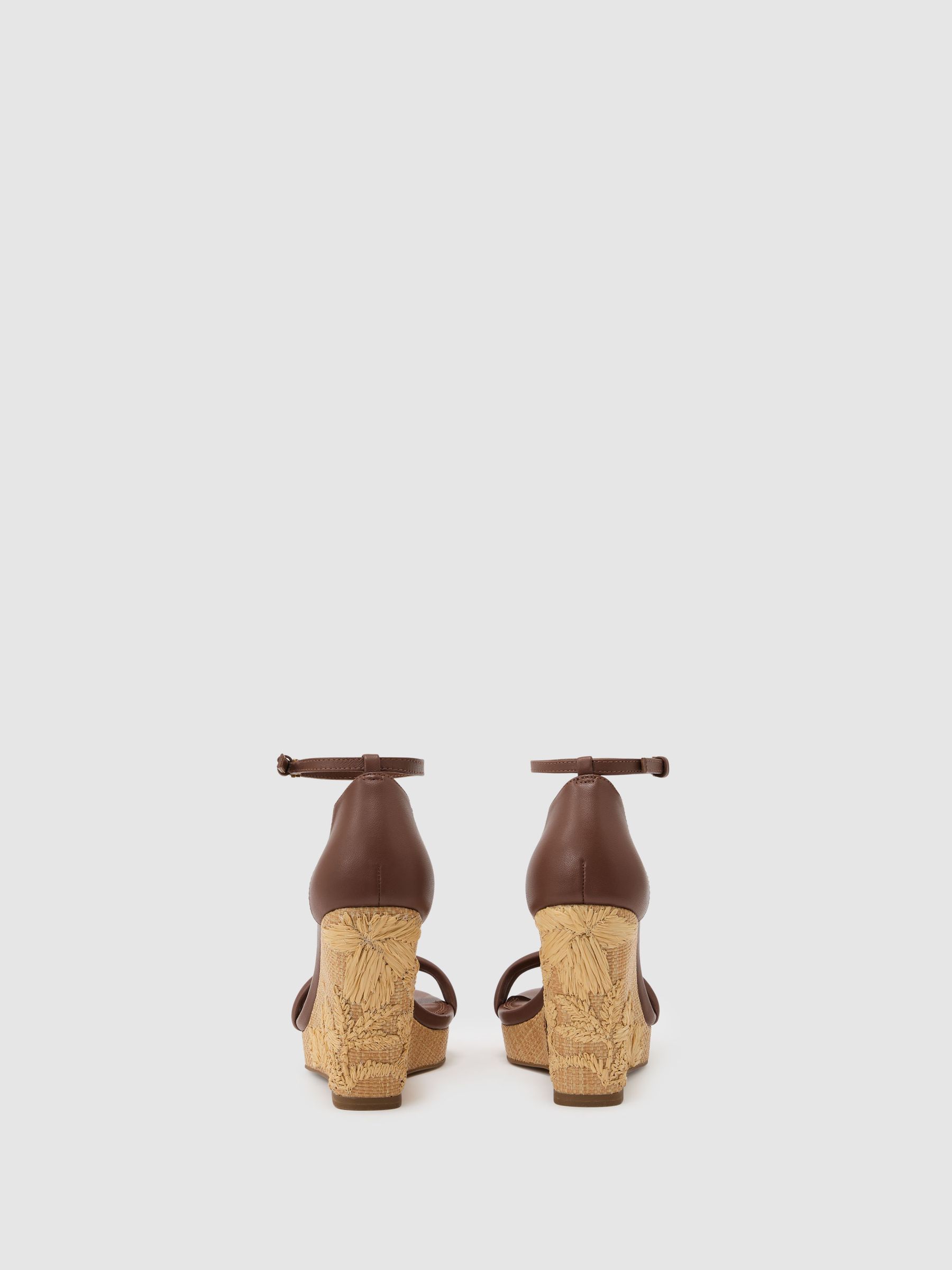 Leather Embroidered-Wedge Sandals in Tan - image 3