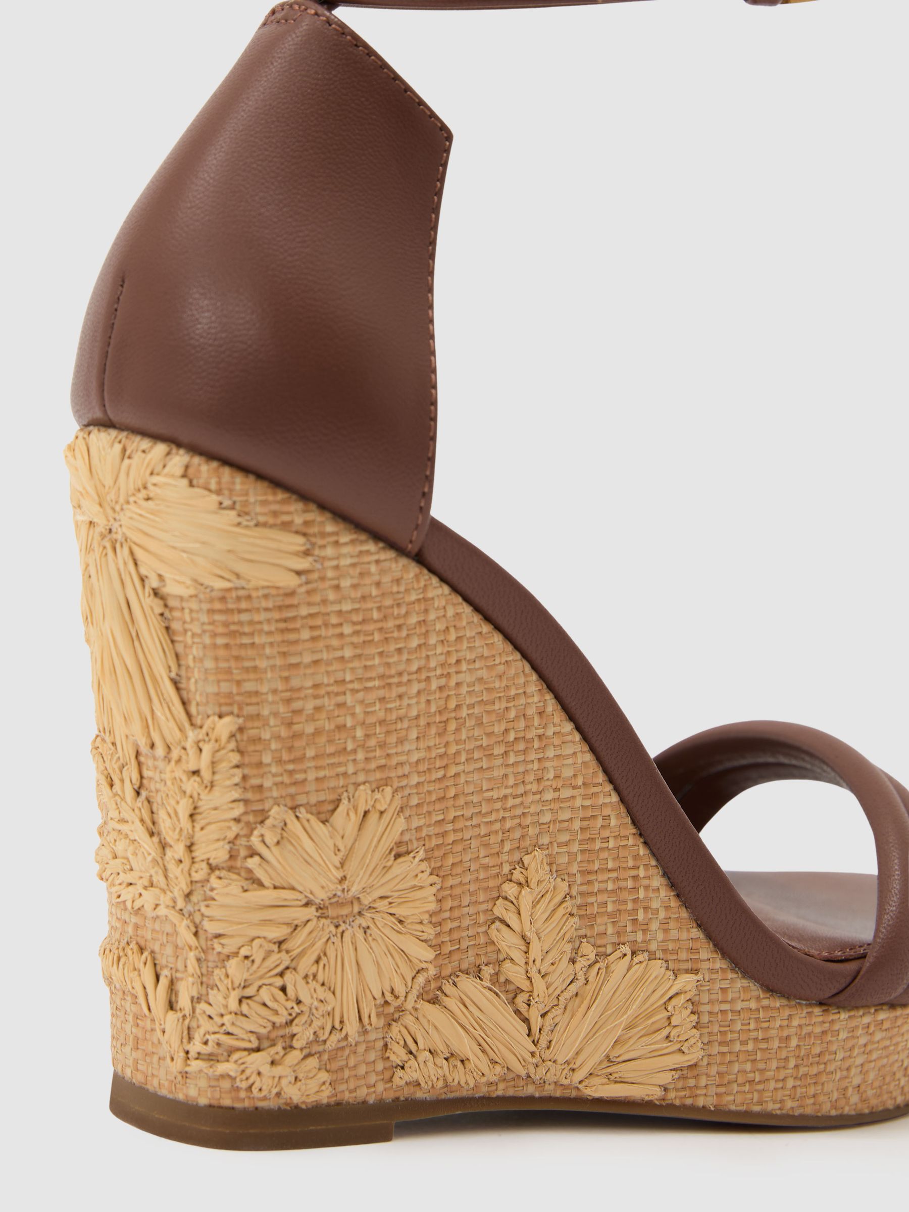 Leather Embroidered-Wedge Sandals in Tan - Image 6 of 6