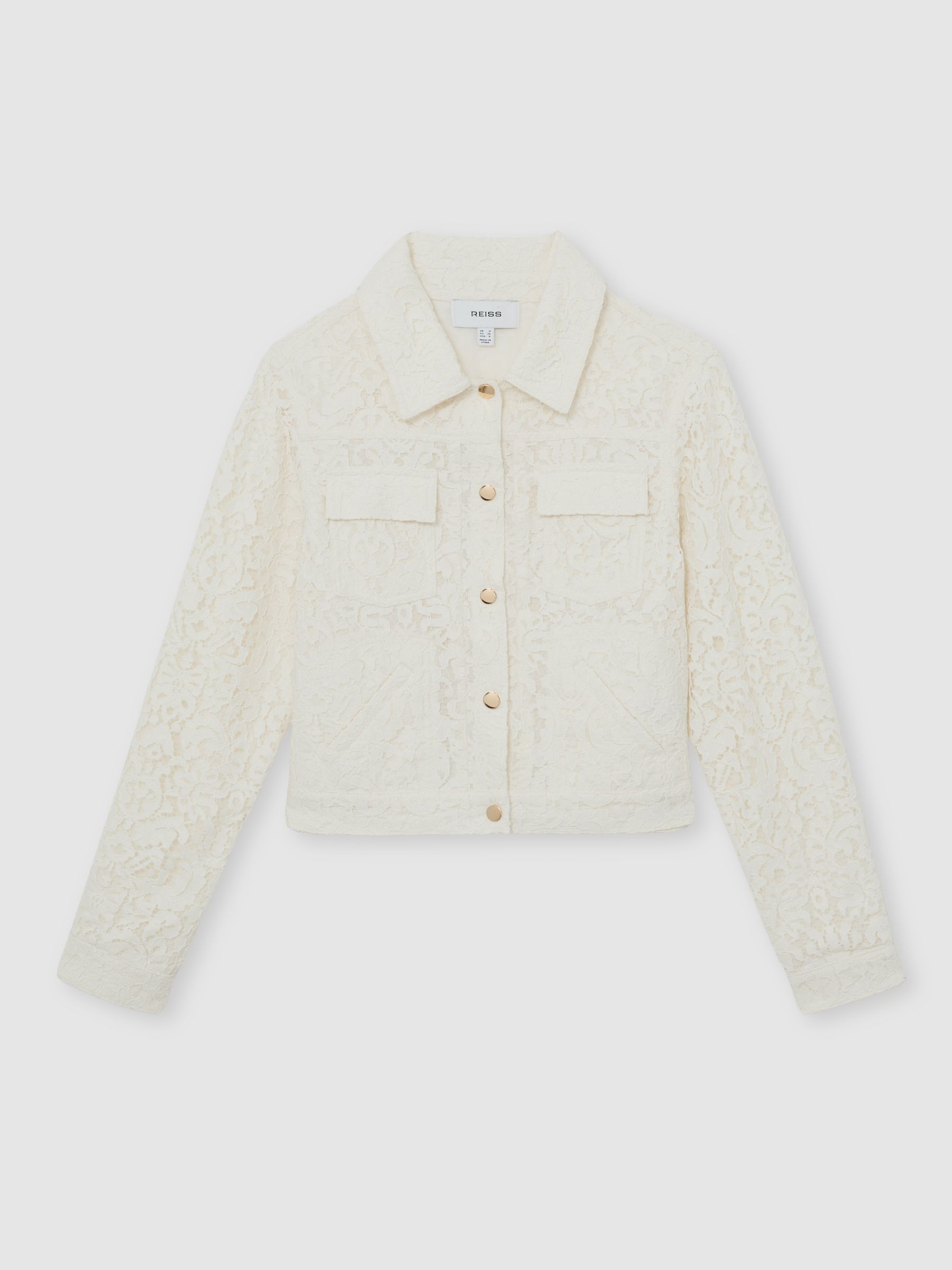 Collared Lace Press-Stud Jacket in White - Image 2 of 6